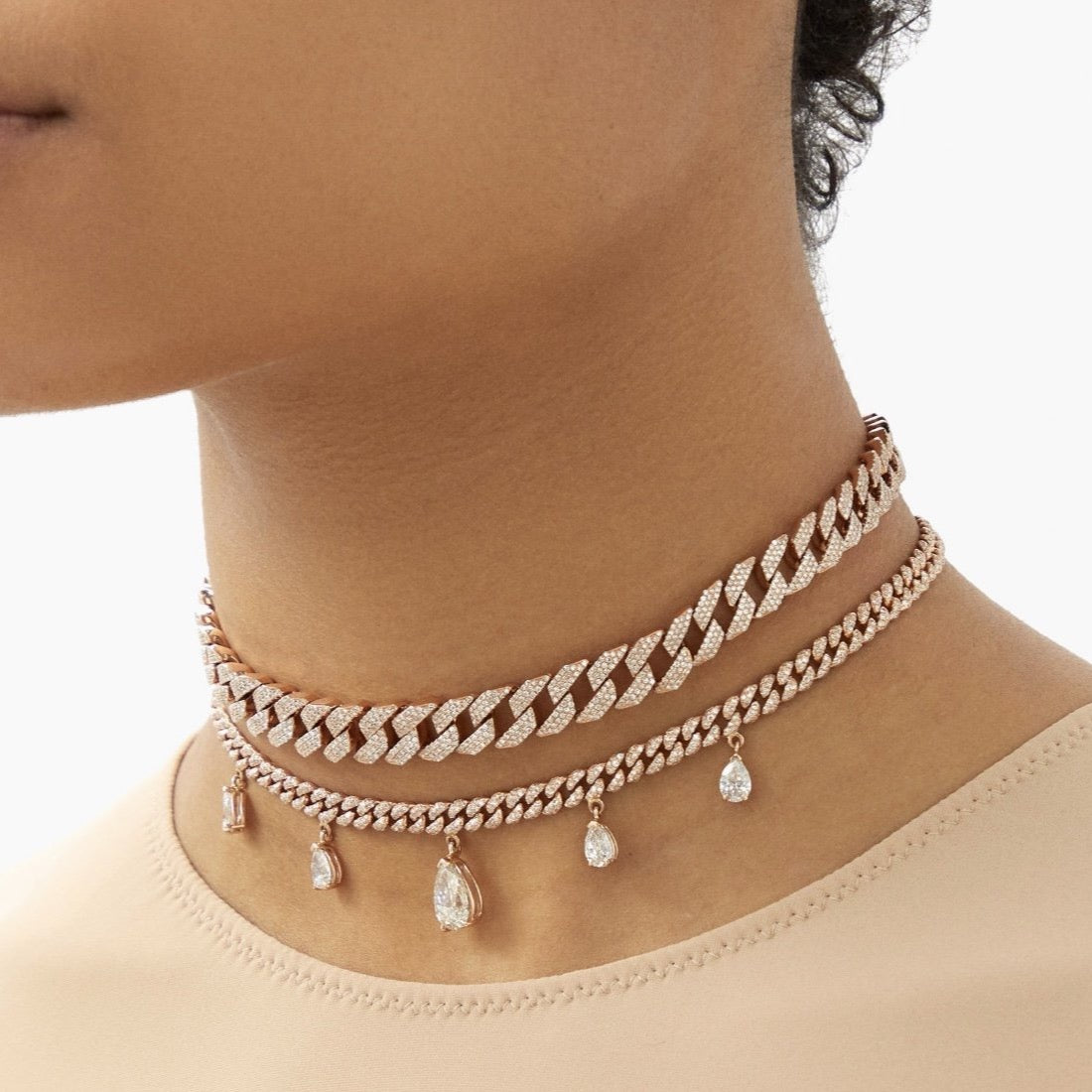 DIAMOND PEAR DROP LINK CHOKER