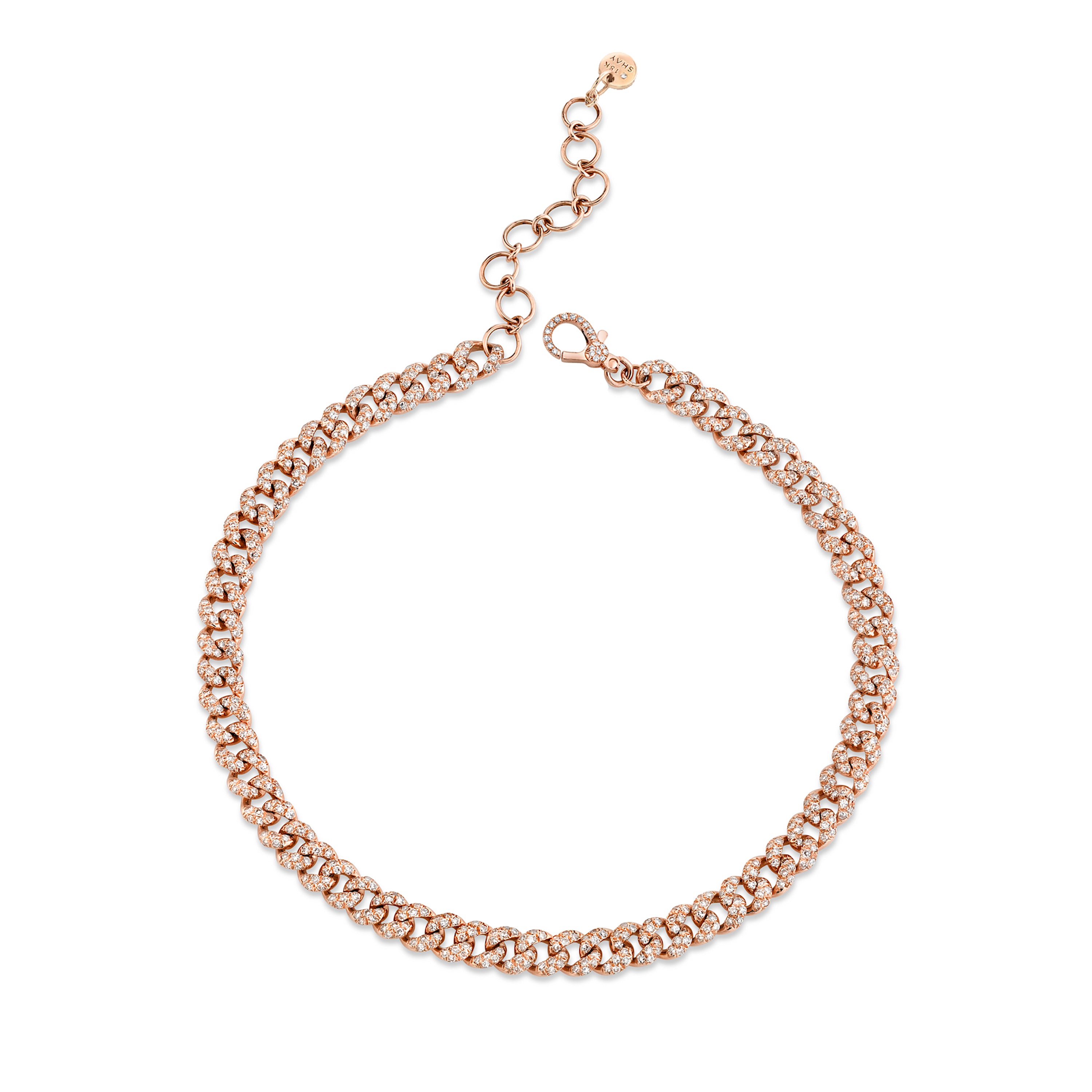SHAY Ready to Ship Diamond Pave Mini Link Anklet, 18k gold, detail view