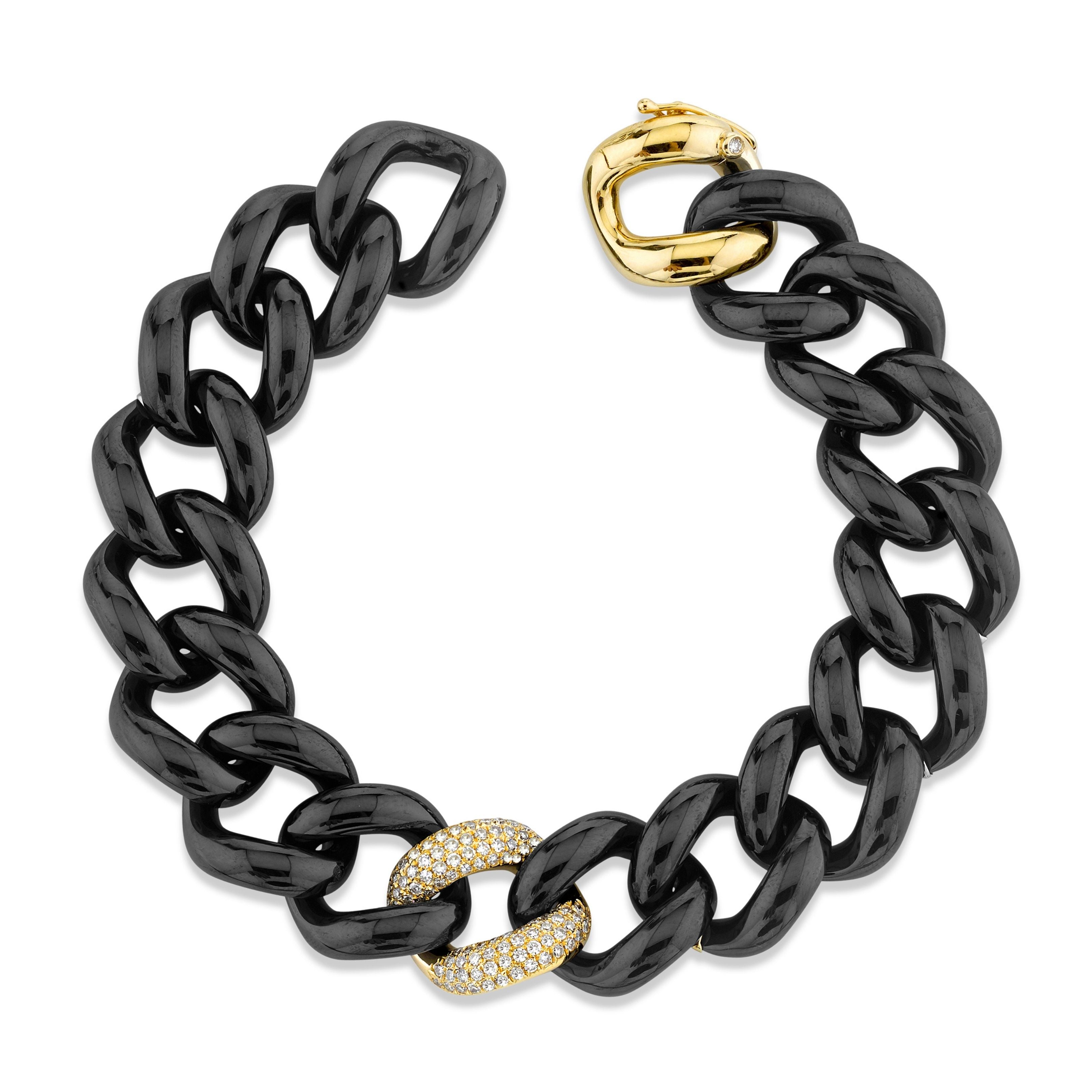 BLACK CERAMIC SINGLE PAVE JUMBO LINK BRACELET