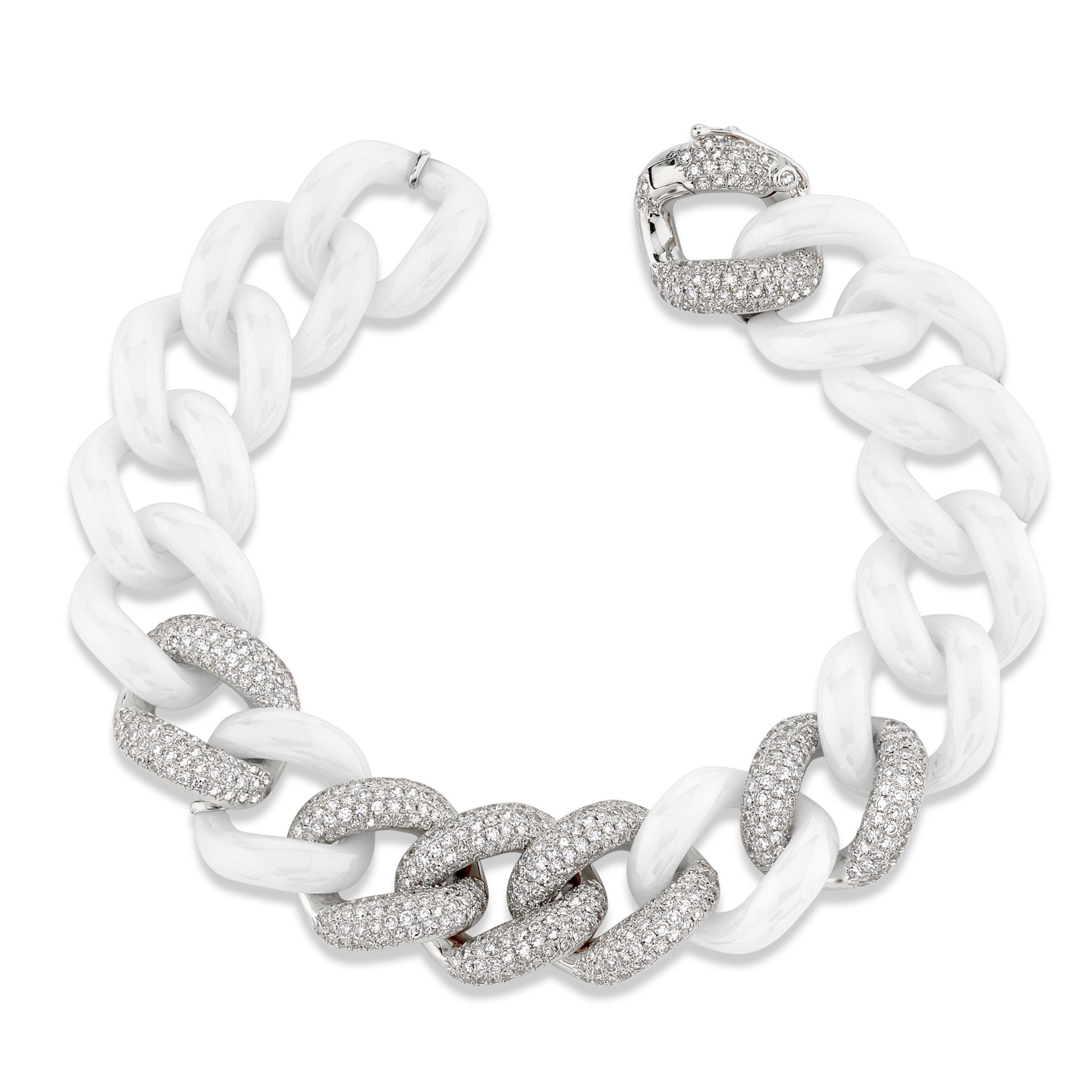 WHITE CERAMIC PAVE JUMBO LINK BRACELET