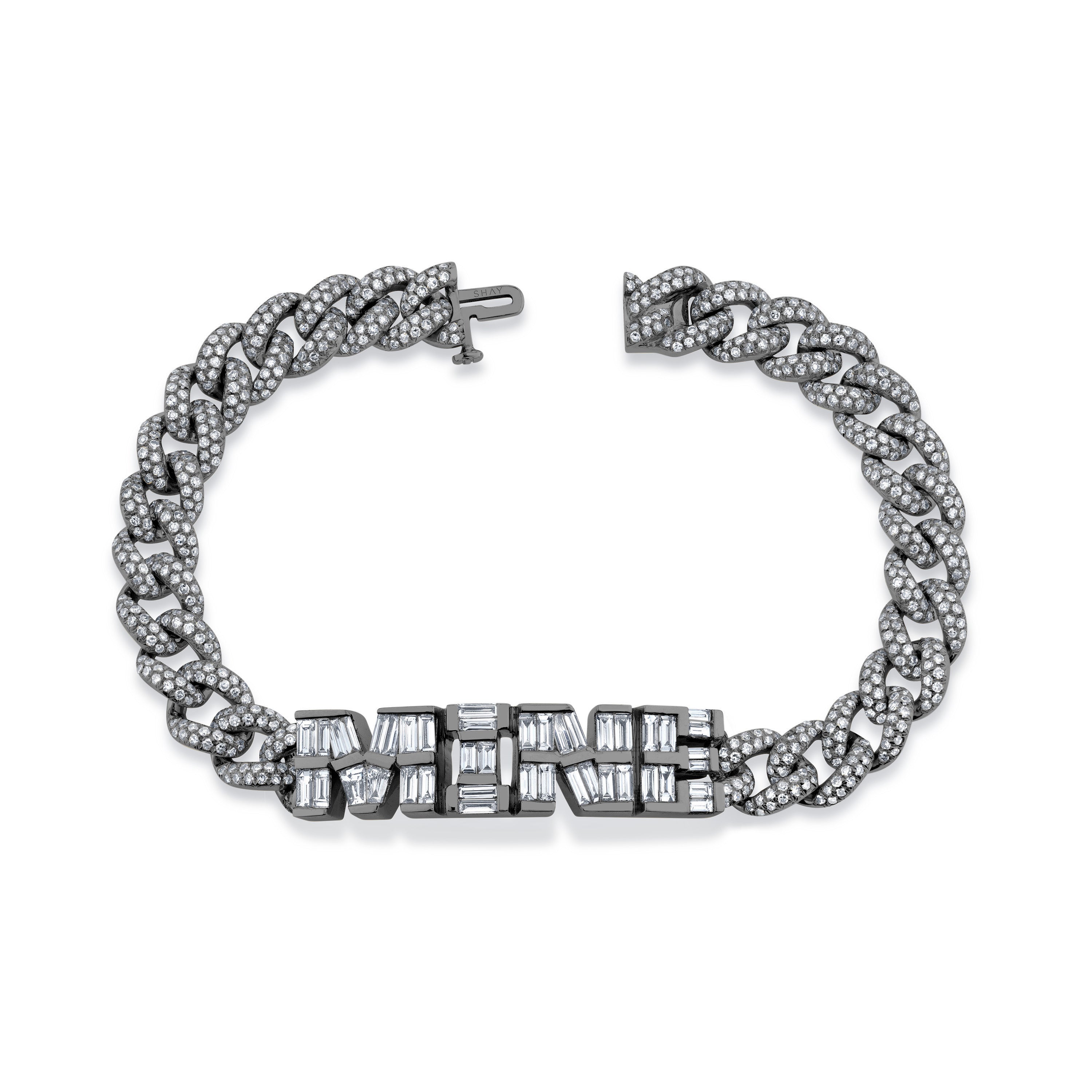 DIAMOND BAGUETTE 4 LETTER MEDIUM LINK BRACELET