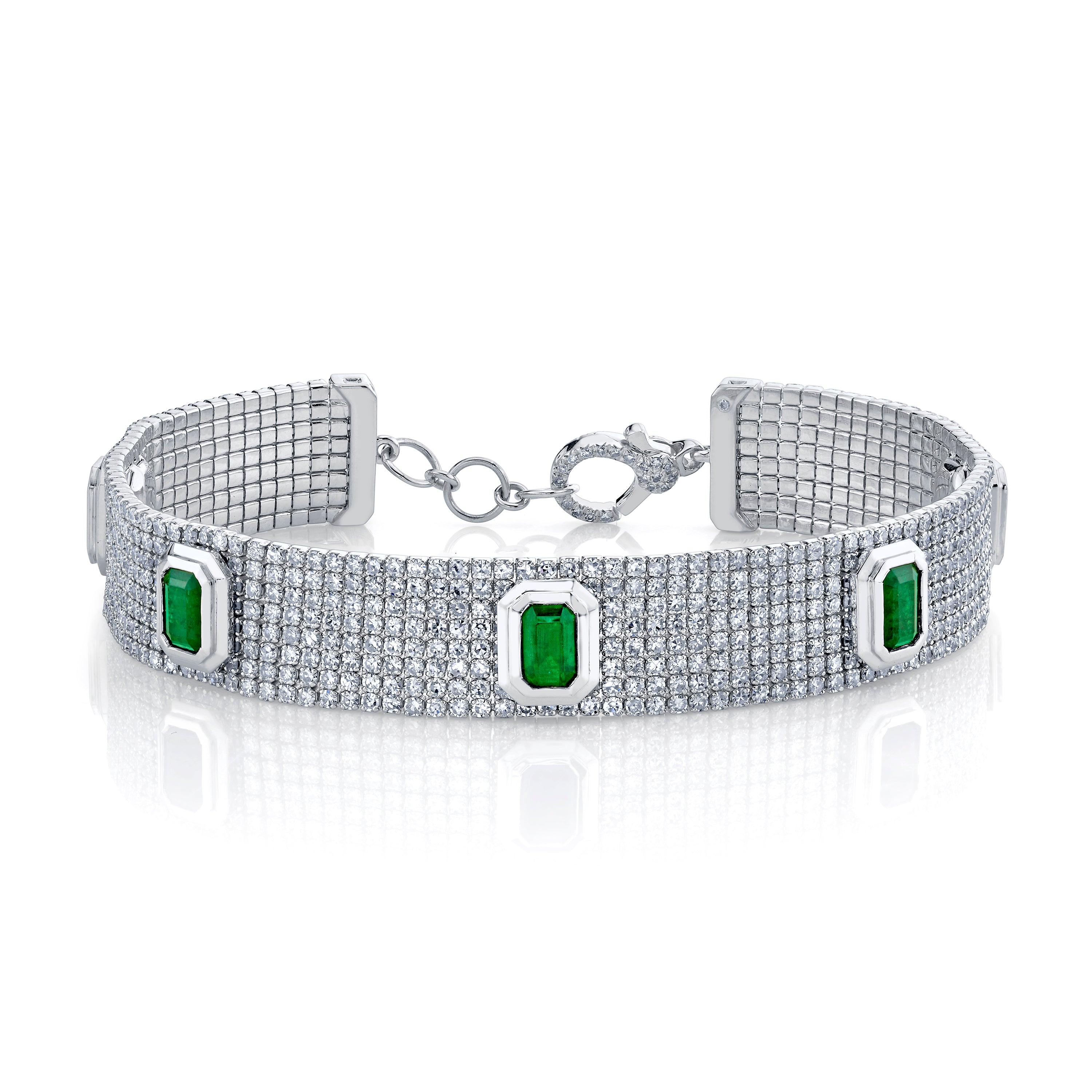 EMERALD & DIAMOND HALO CUFF BRACELET