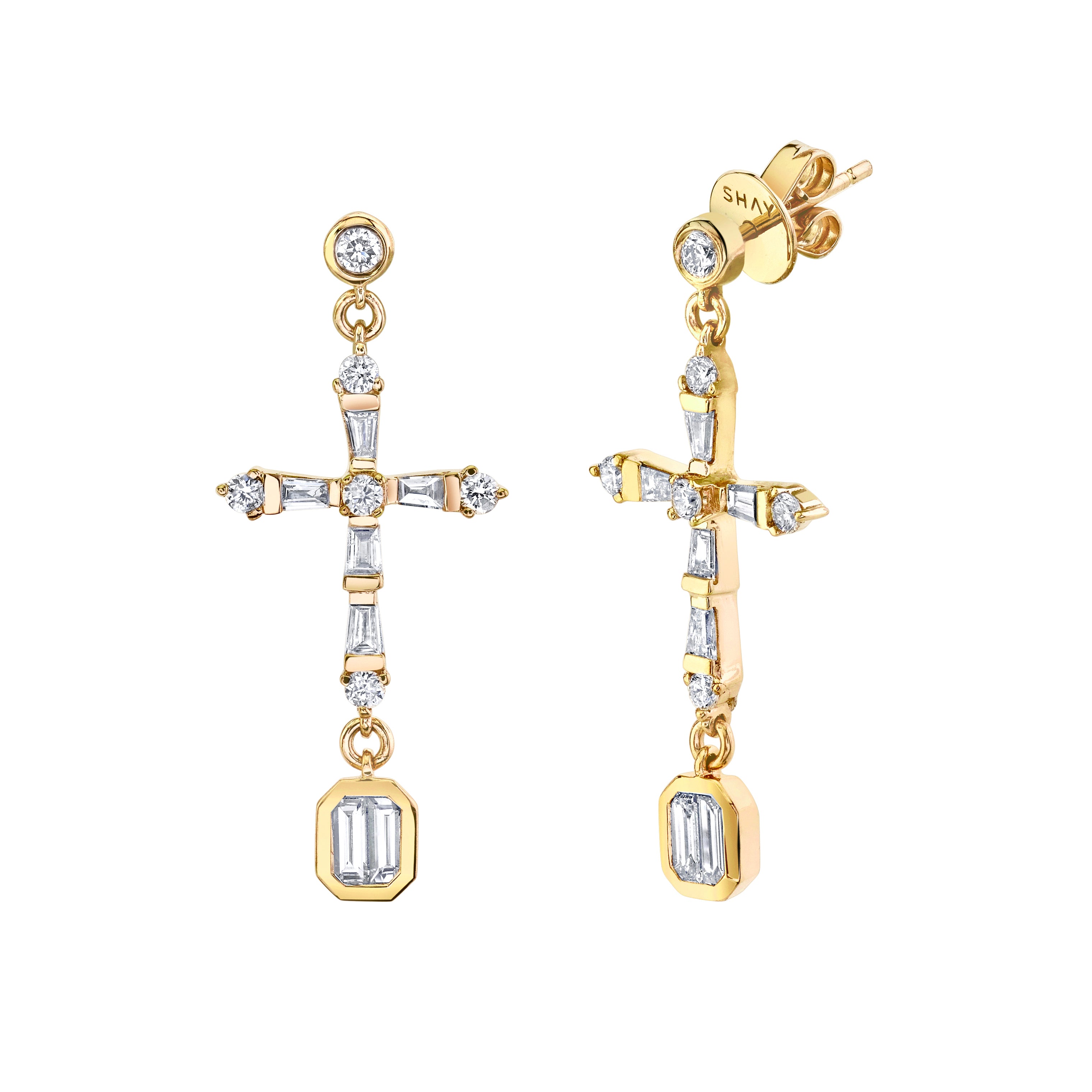 DIAMOND CROSS DROP EARRINGS