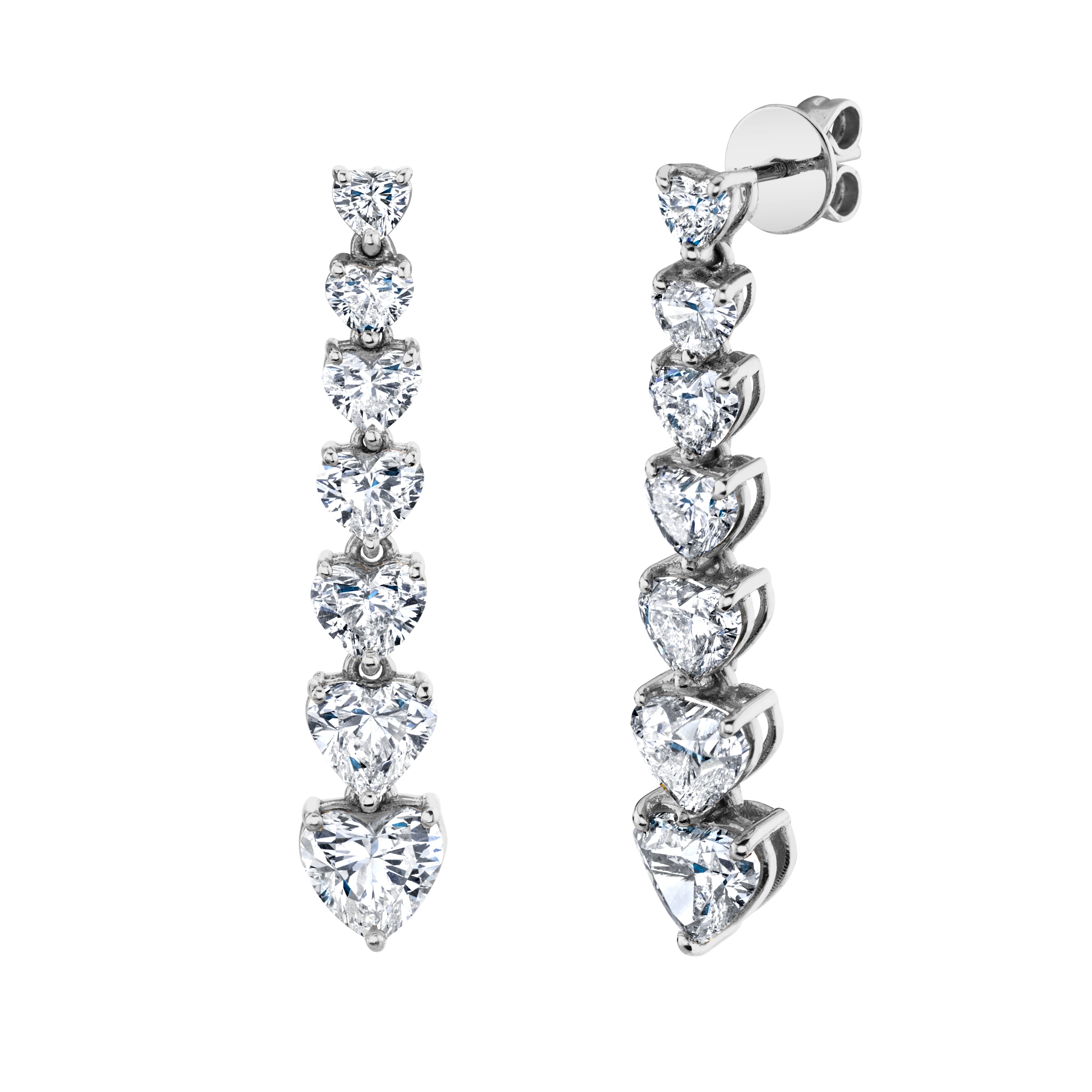SHAY Diamond 7 Heart Drop Earrings, 5.86ct, 18k gold, detail view