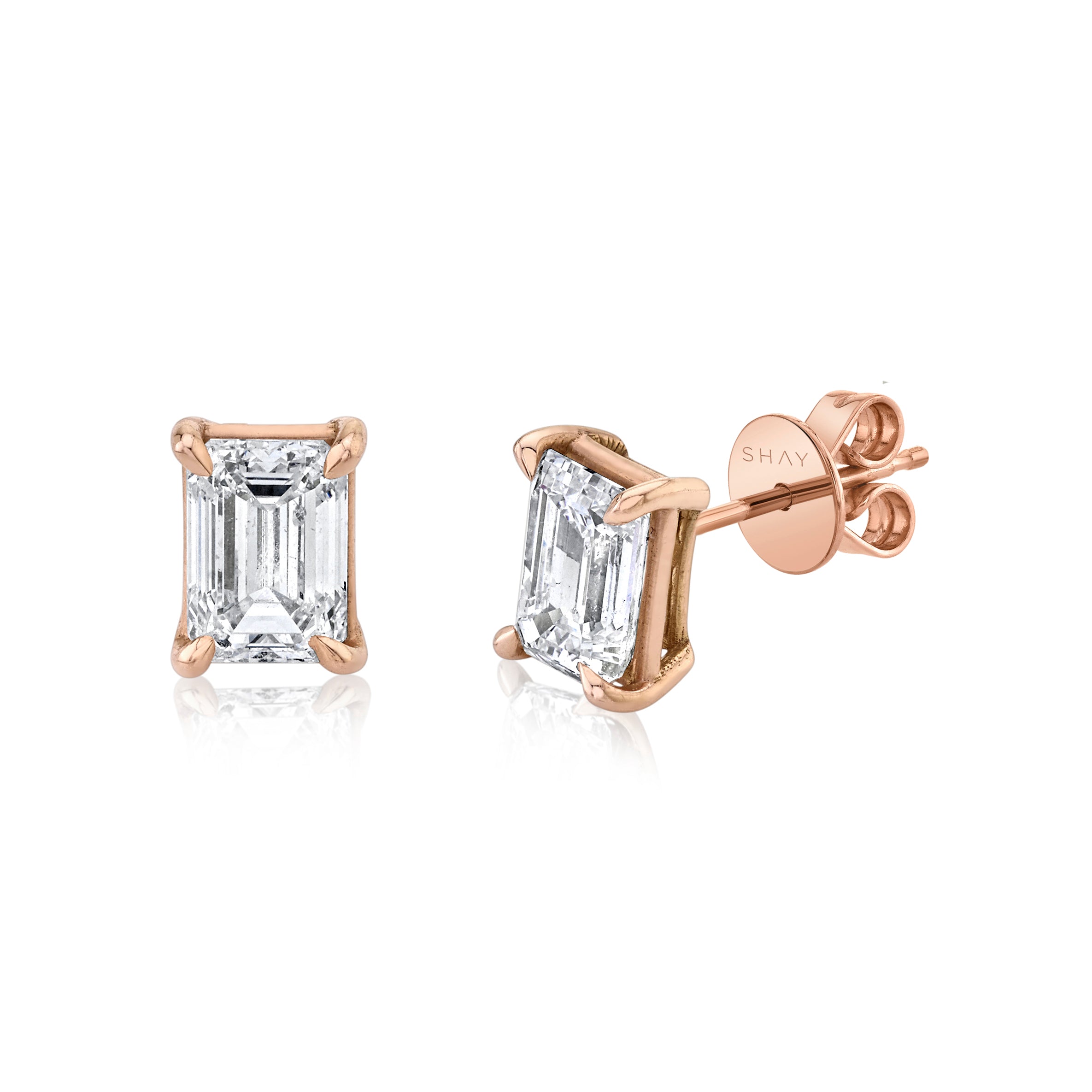 SHAY Diamond Emerald Cut Studs, 2.2ct, 18k gold, side view