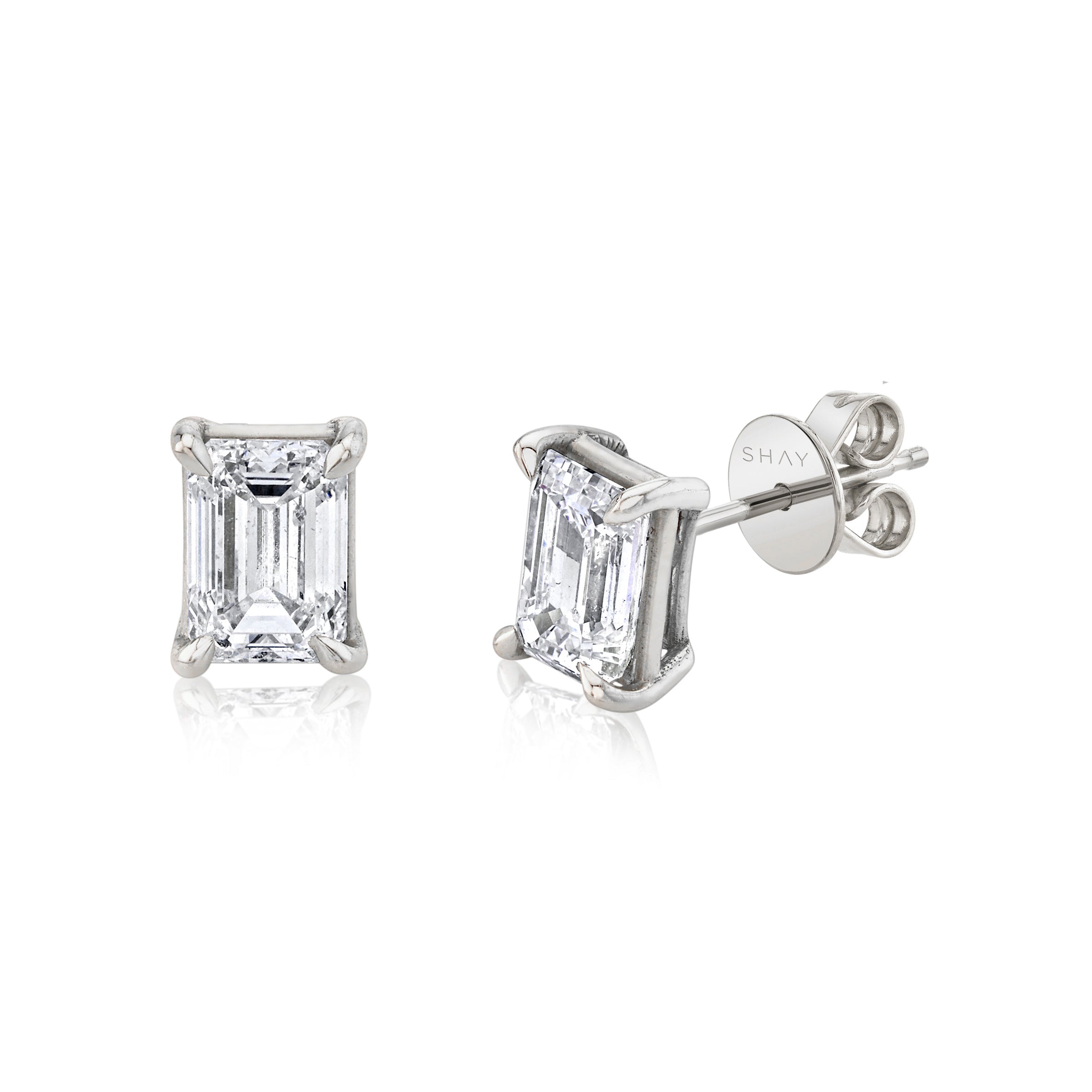 SHAY Diamond Emerald Cut Studs, 2.2ct, 18k gold, additional view