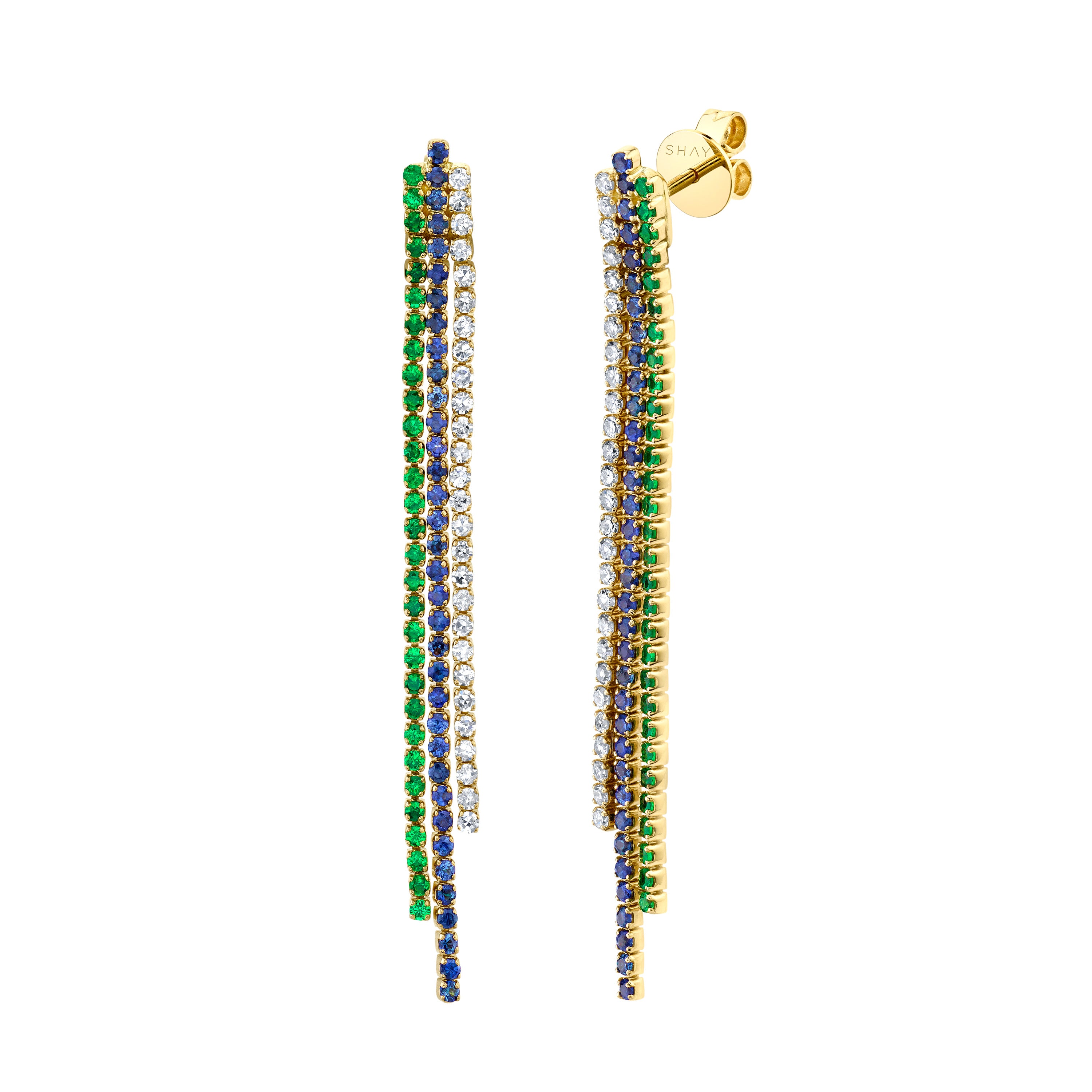 SHAY Ready to Ship Green Garnet & Blue Sapphire Triple Thread Earrings, 18k gold, primary view