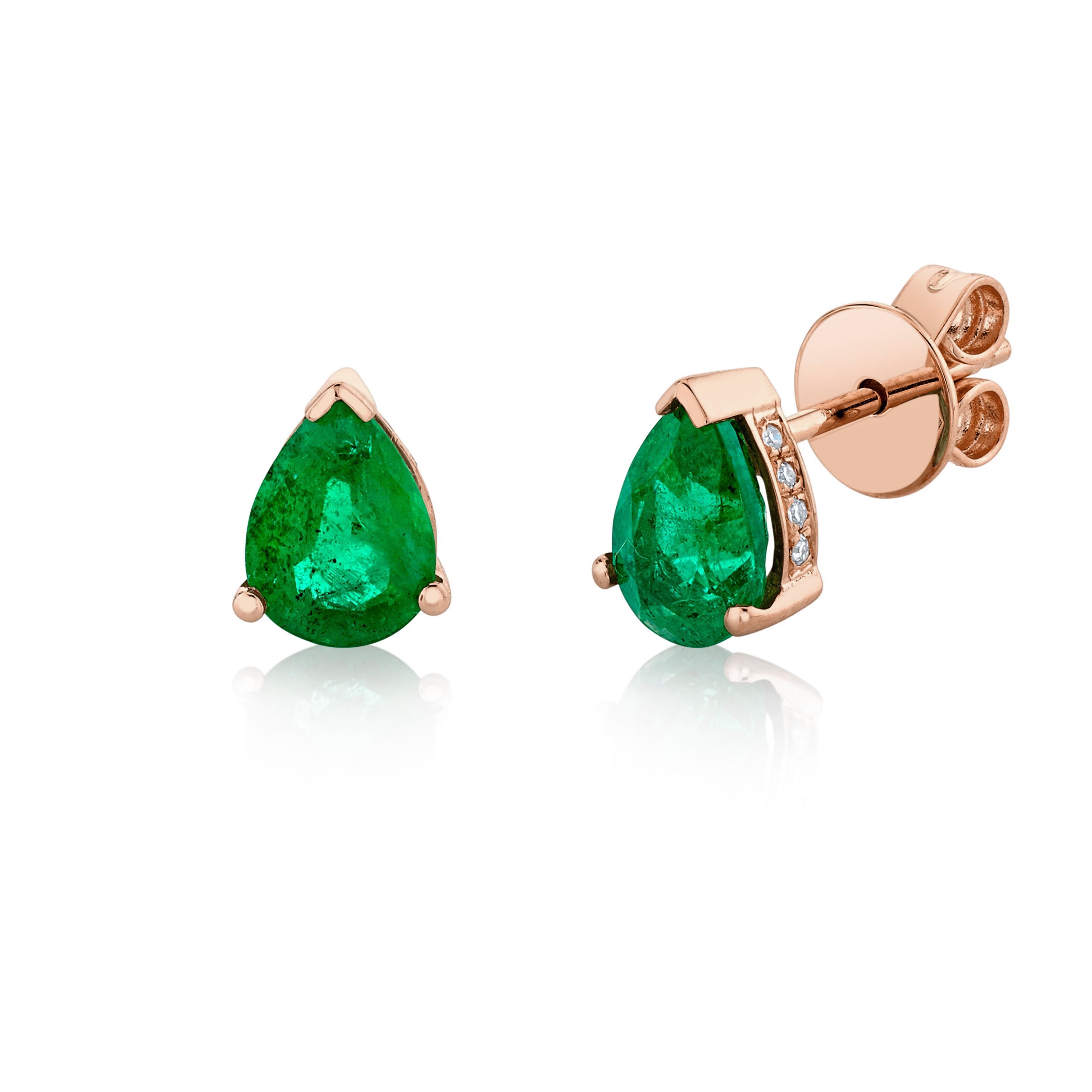 EMERALD TEARDROP HALO STUDS