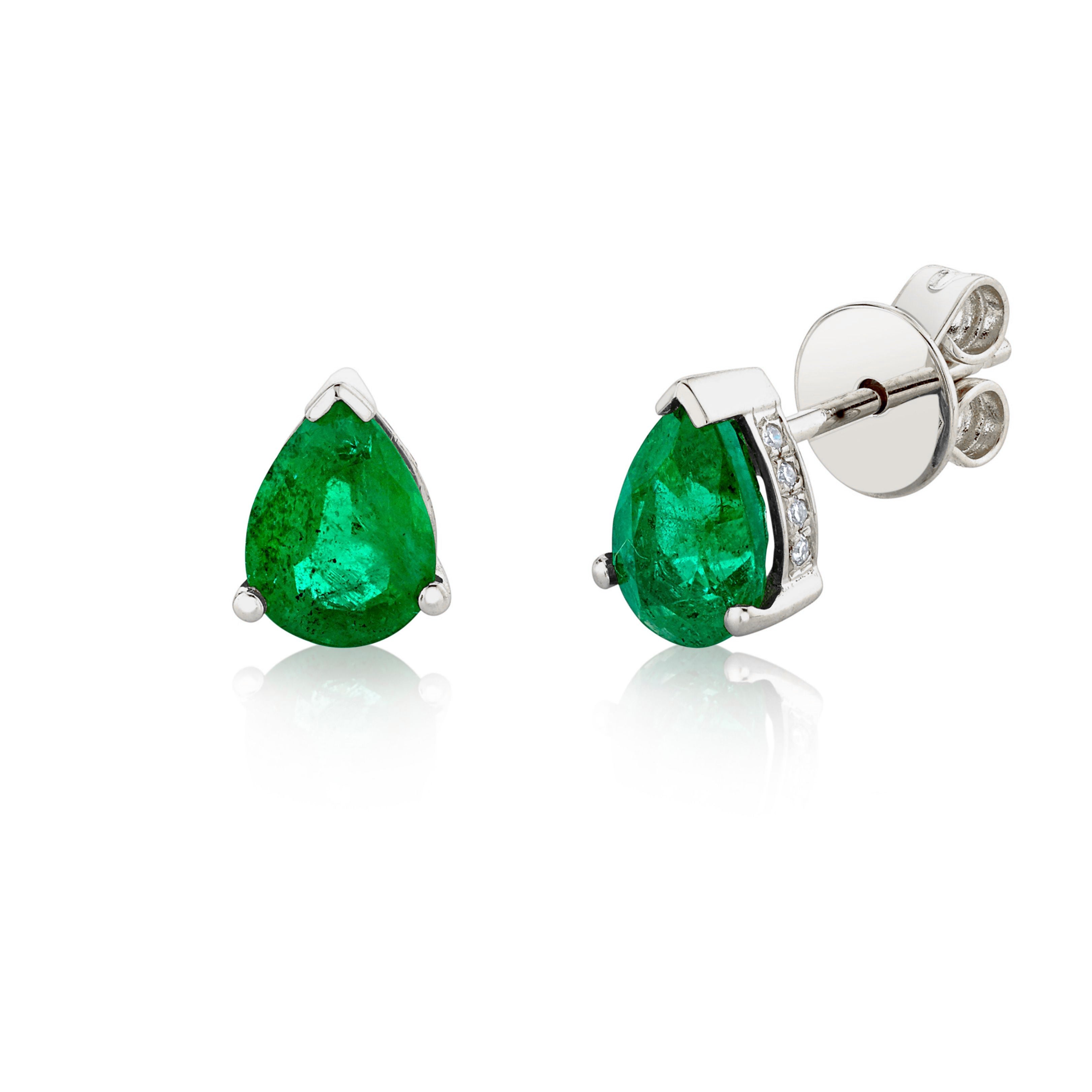 EMERALD TEARDROP HALO STUDS