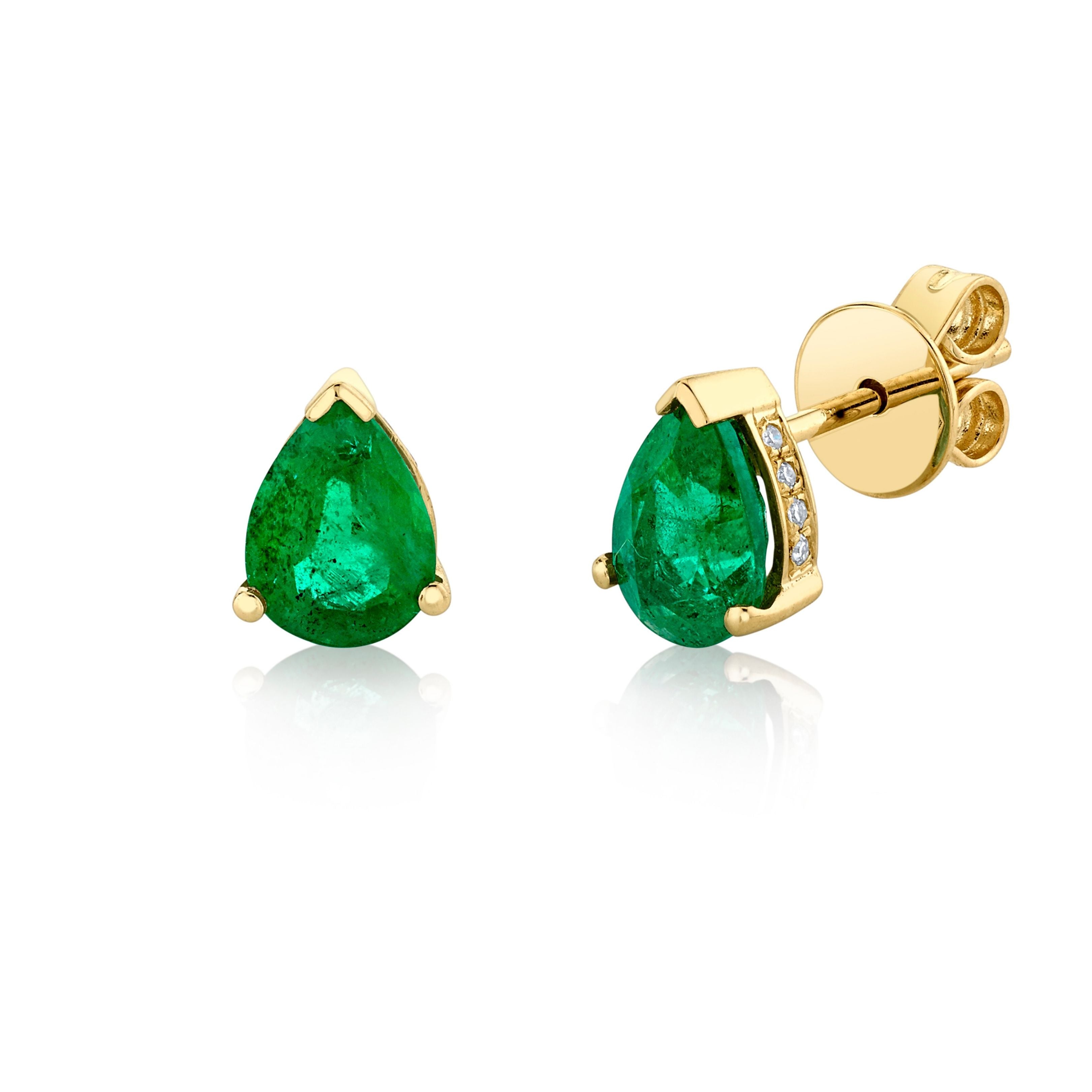 EMERALD TEARDROP HALO STUDS