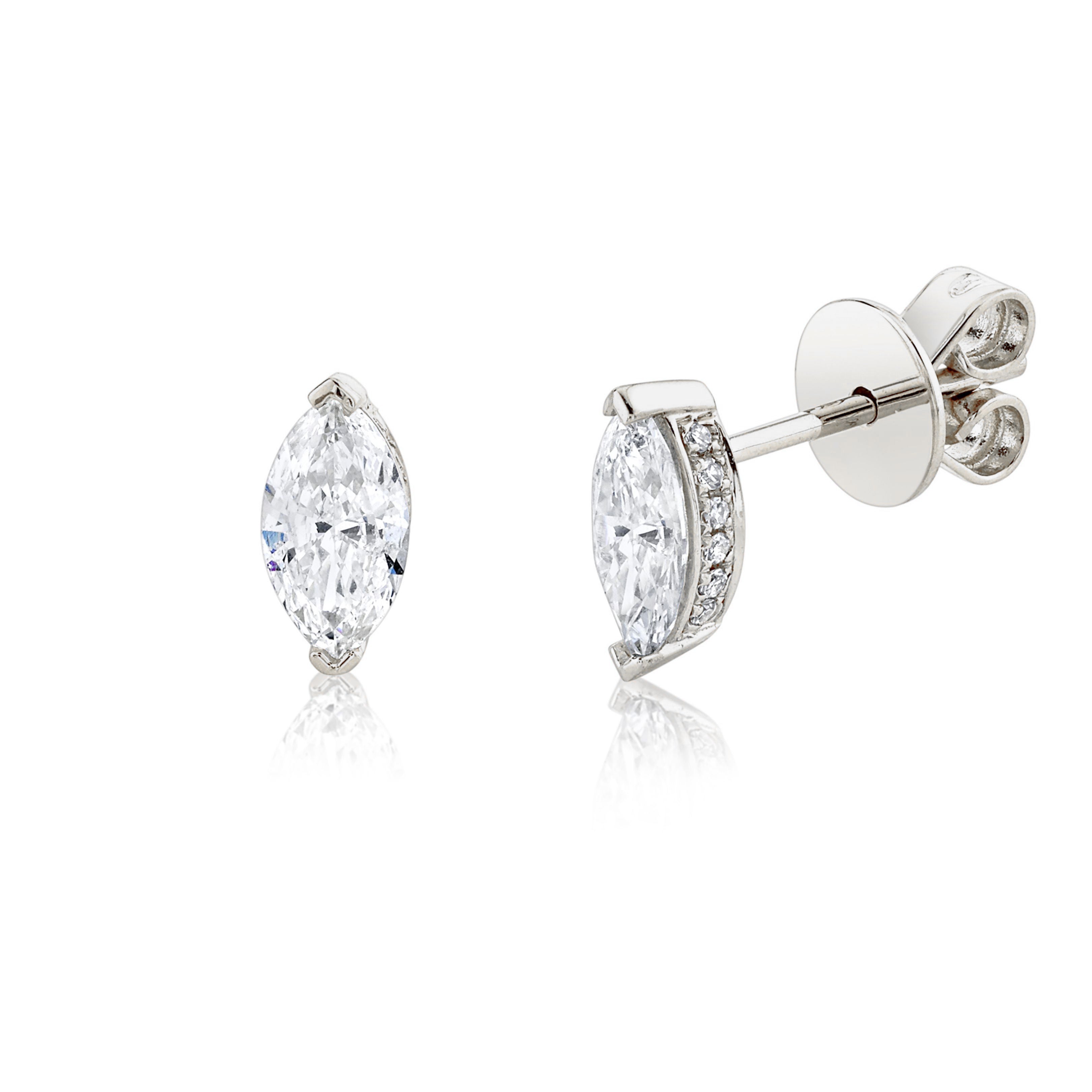 SHAY Ready to Ship Diamond Marquise Halo Studs, 18k gold, detail view