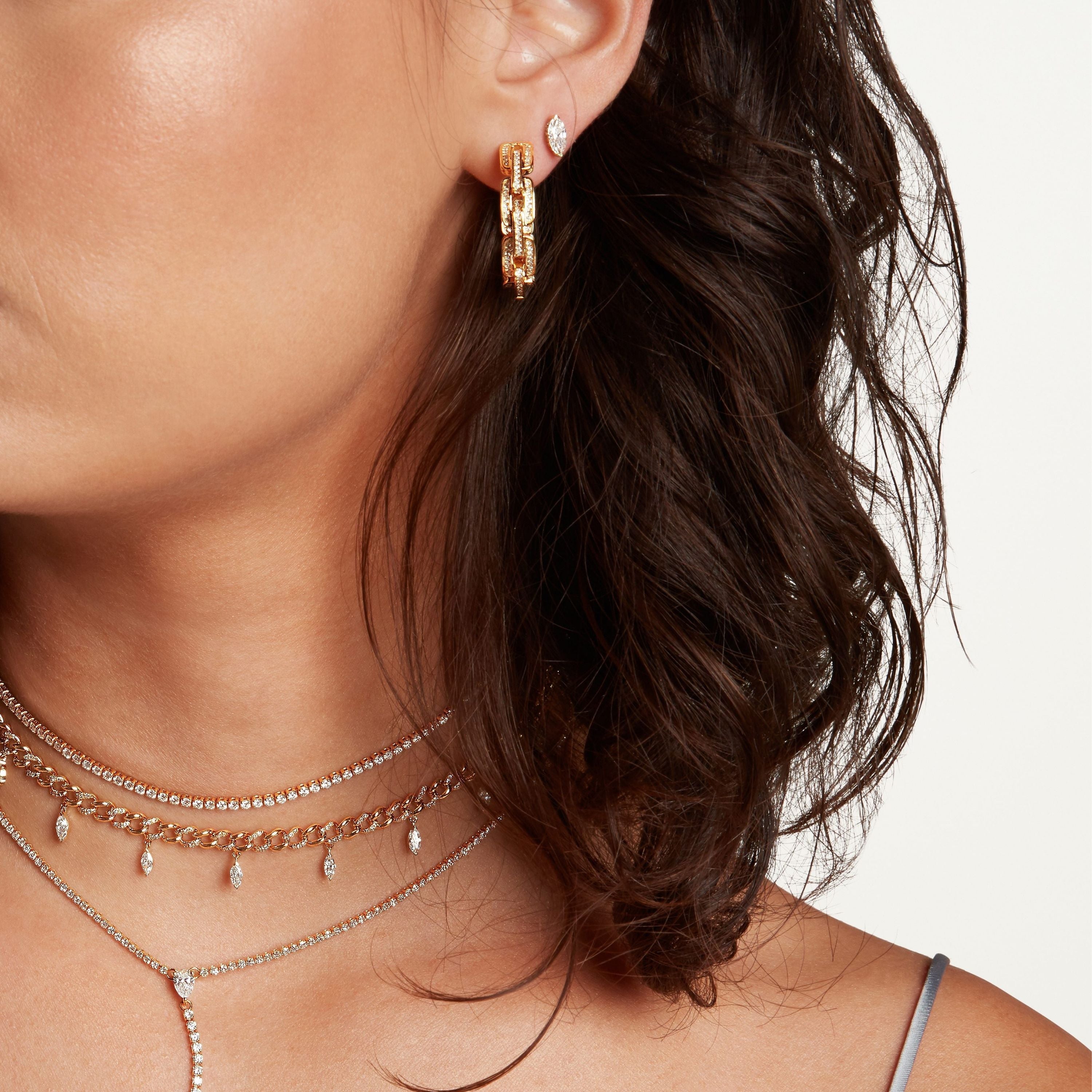 READY TO SHIP DIAMOND DECO LINK HOOPS