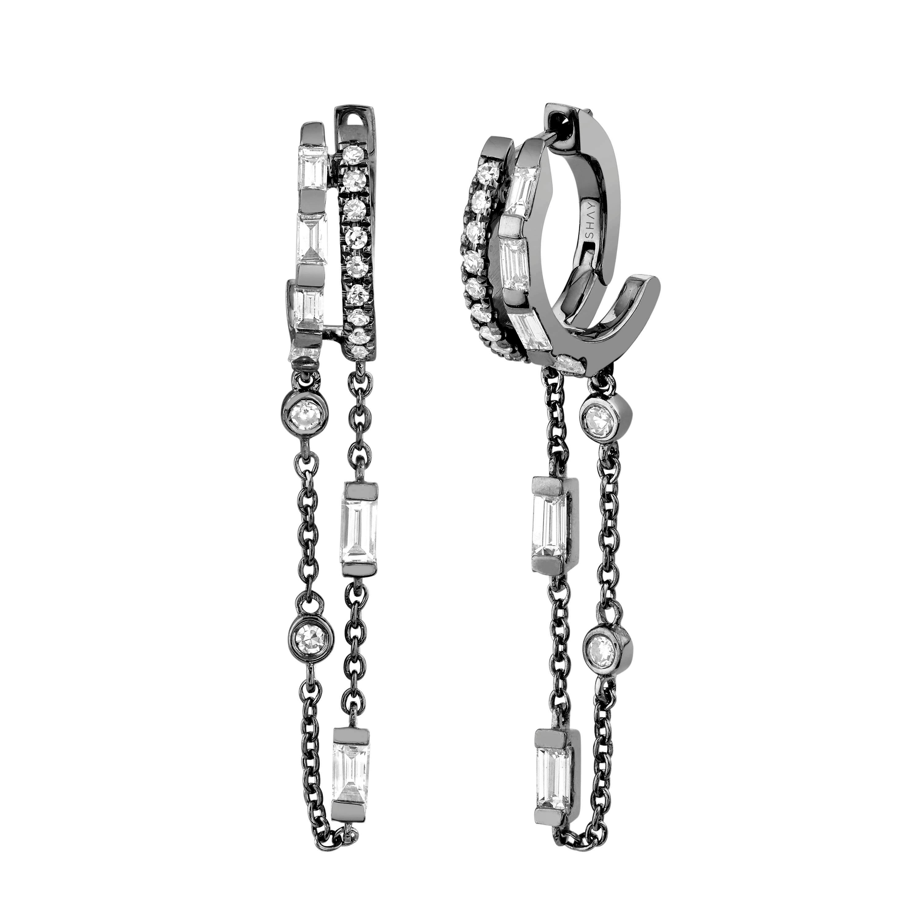 SHAY Diamond Double Fringe Huggies, 1.25ct, 18k gold, detail view