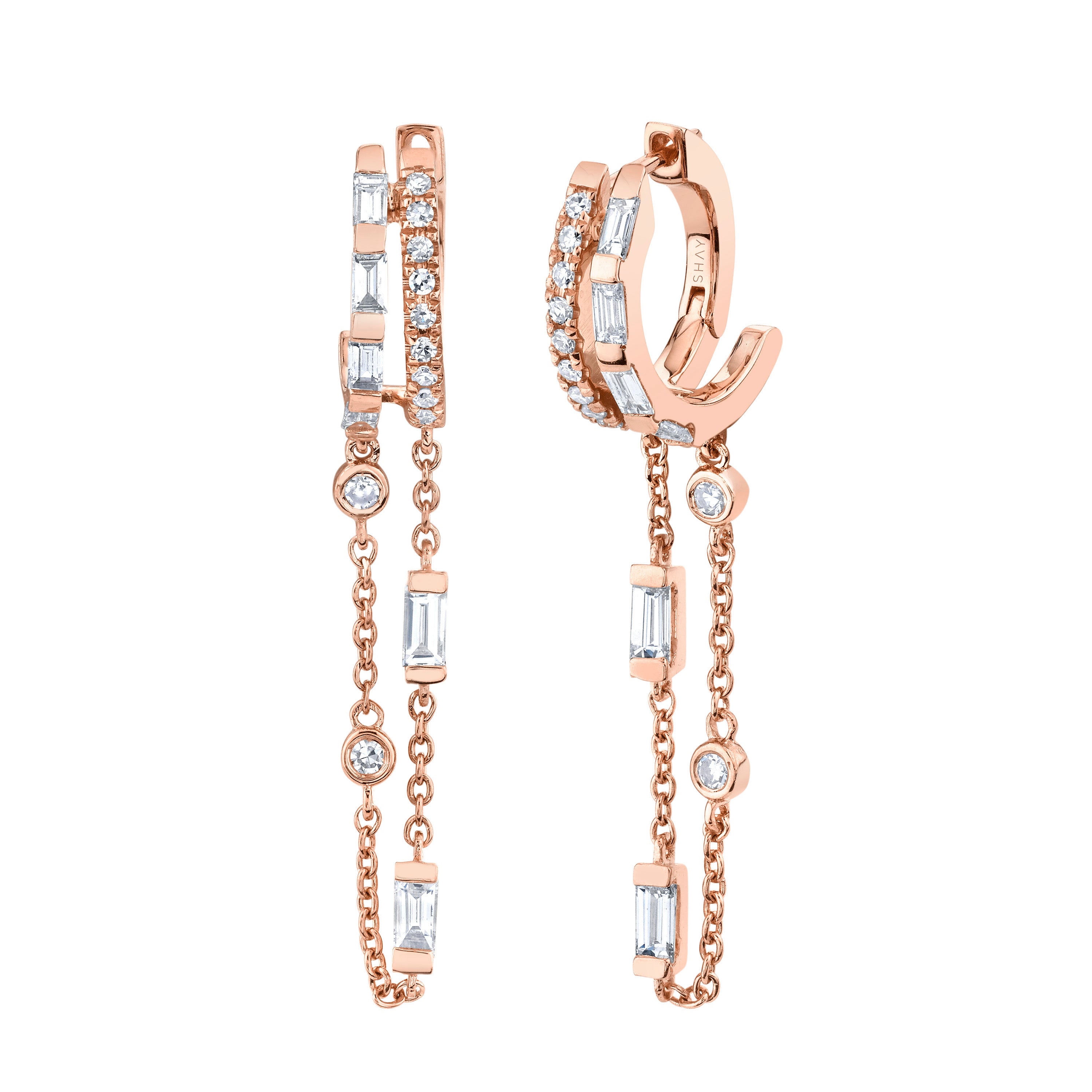 SHAY Ready to Ship Diamond Double Fringe Huggies, 18k gold, side view