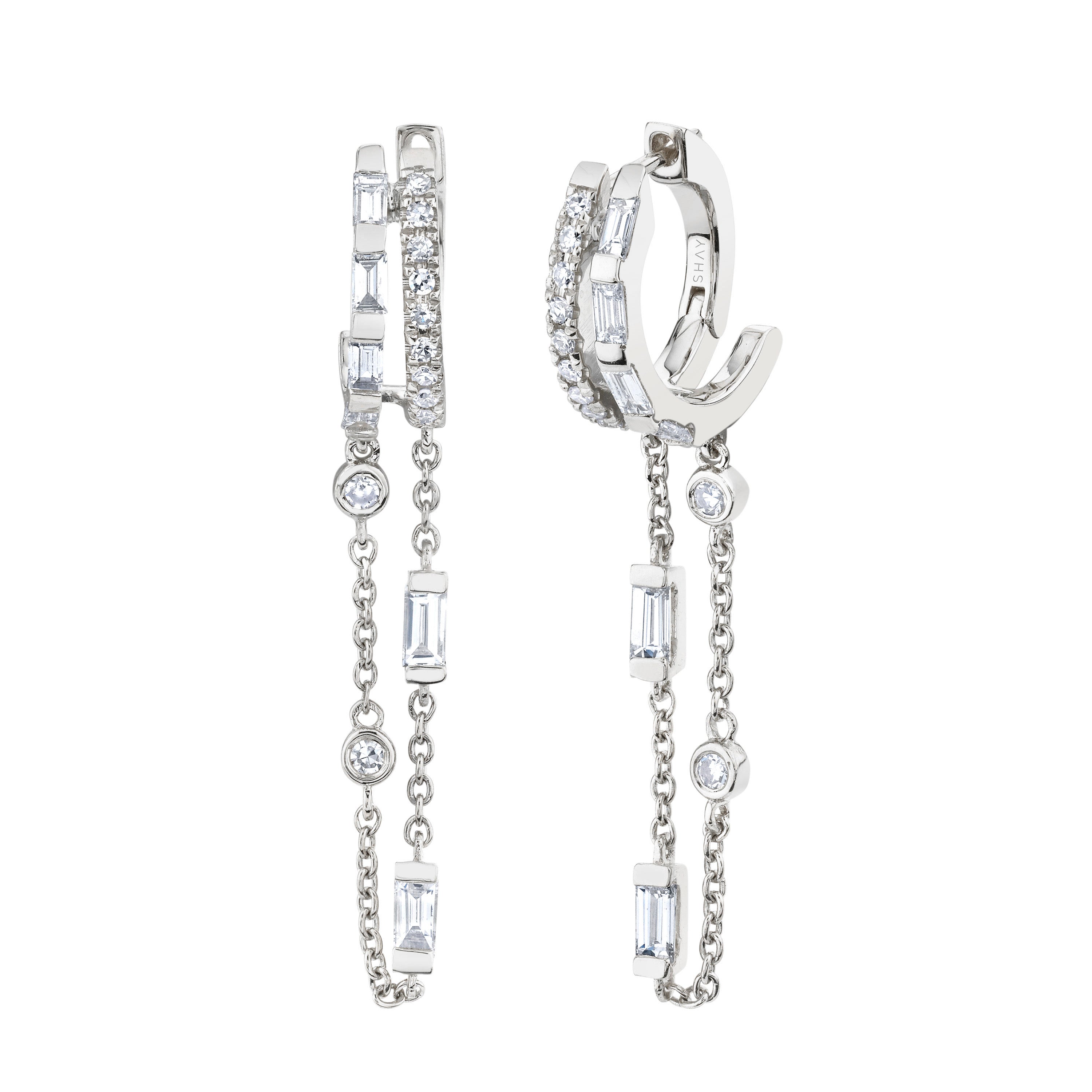 SHAY Ready to Ship Diamond Double Fringe Huggies, 18k gold, detail view