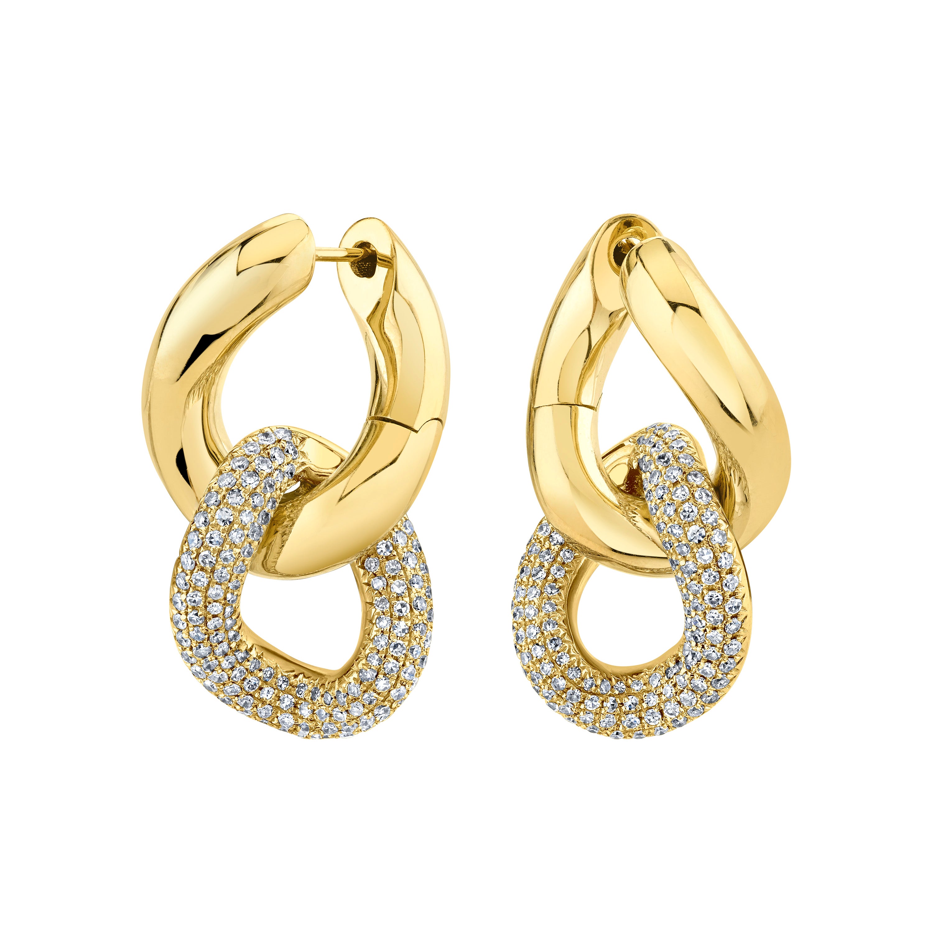 SHAY Ready to Ship Diamond Double Link Earrings, 18k gold, detail view