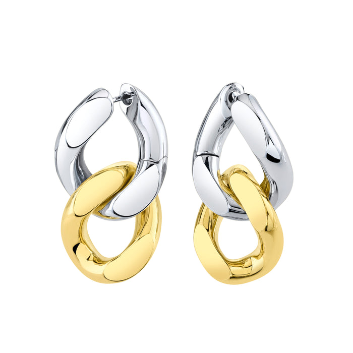 SOLID GOLD TWO TONE FLAT LINK EARRINGS