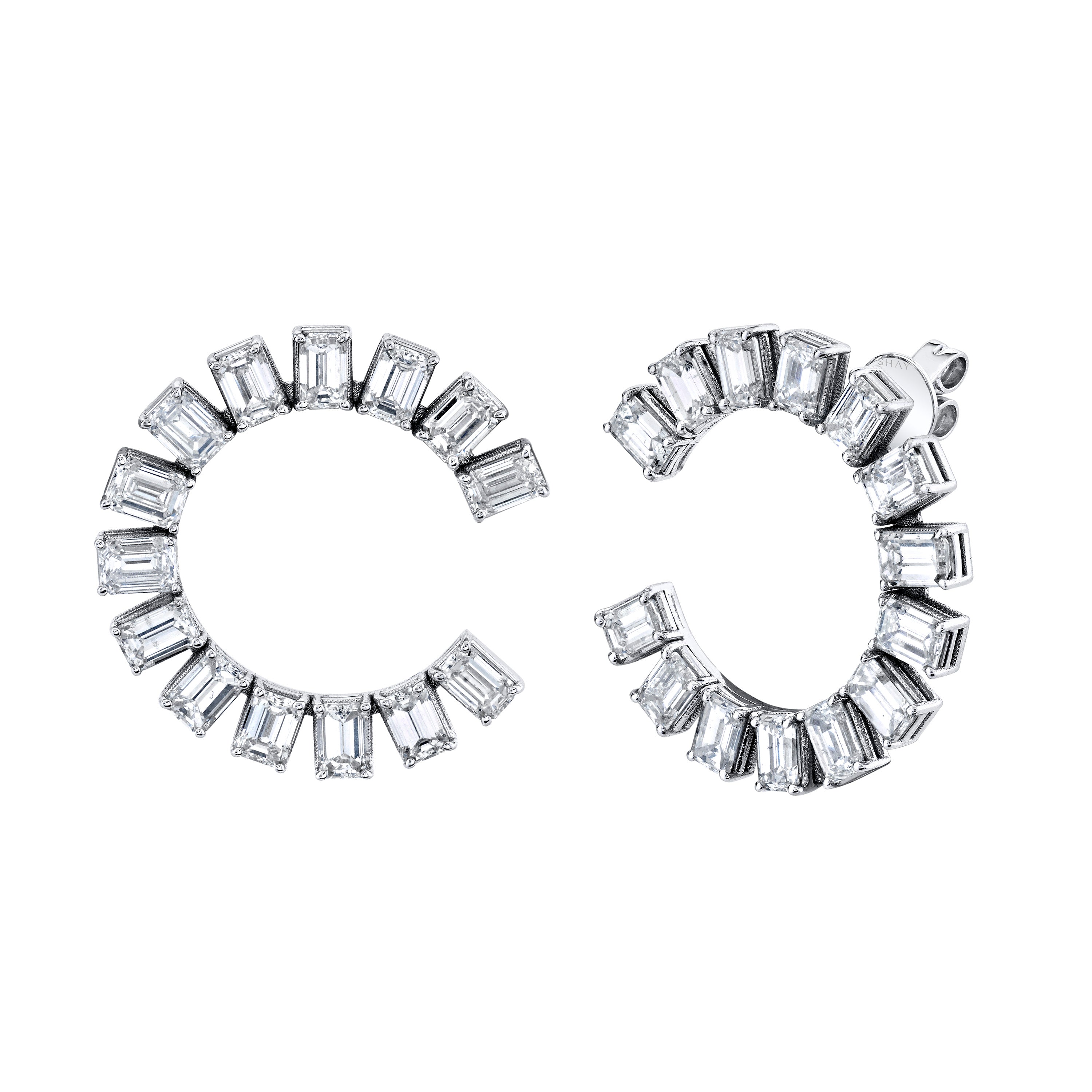 SHAY Diamond Emerald Cut Eternity Earrings, 7.88ct, 18k gold, side view