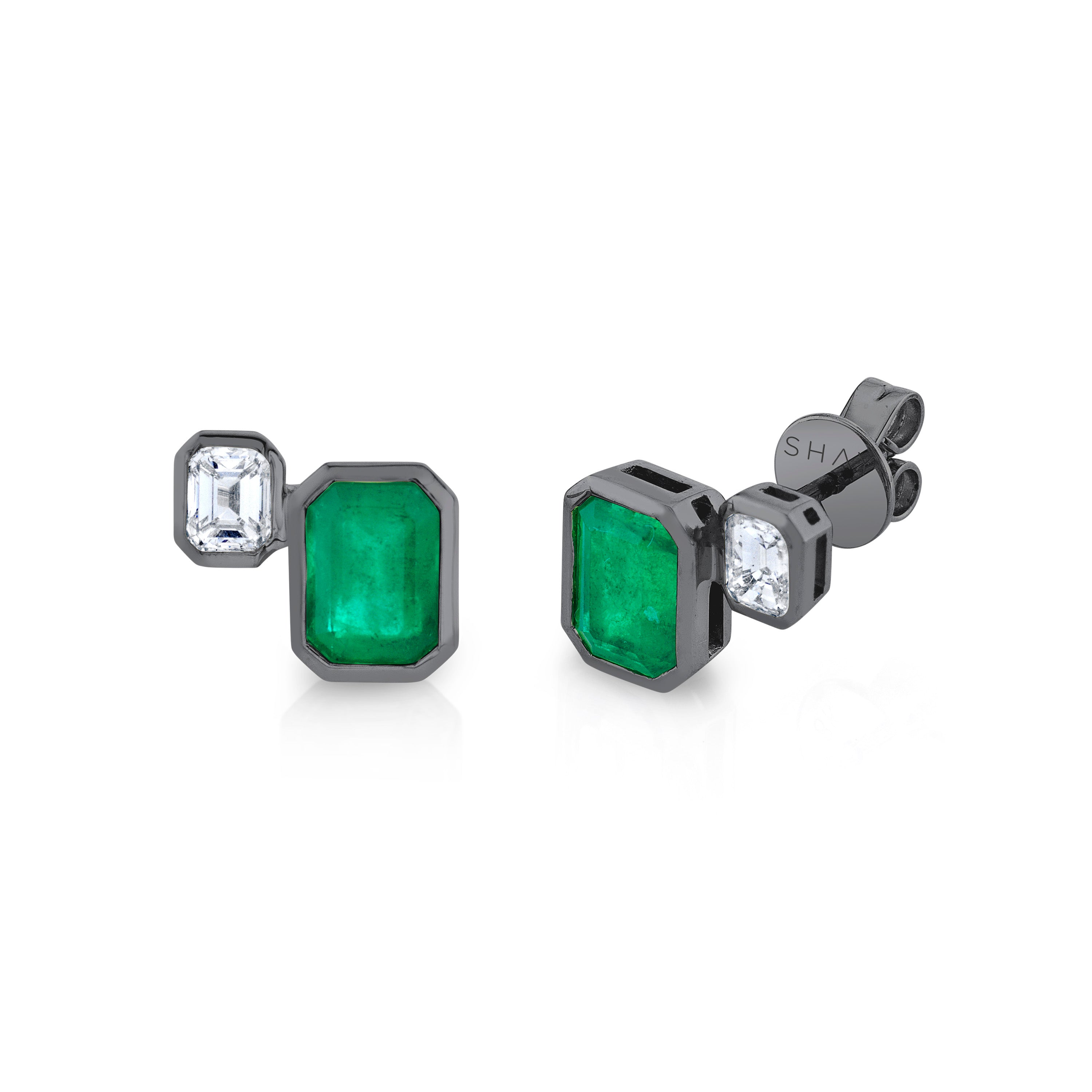 SHAY Emerald Bezel Step Studs, 2.4ct, 18k gold, additional view