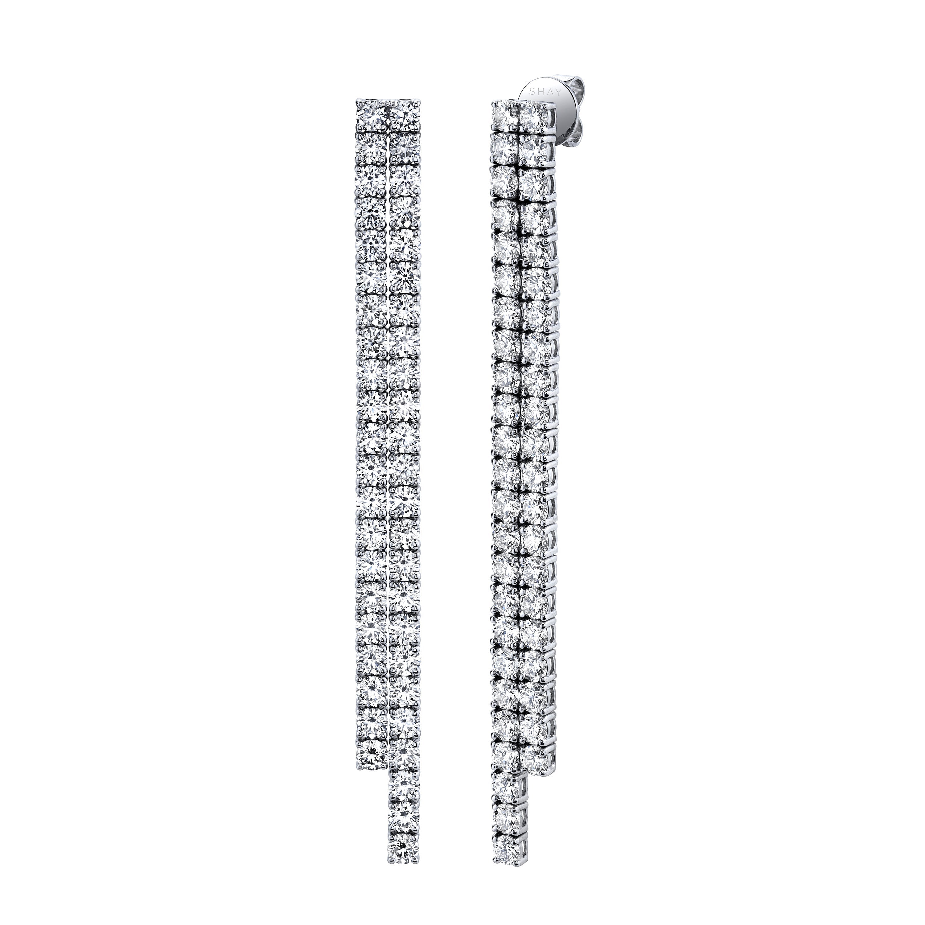 SHAY Double Diamond Tennis Drop Earrings, 6.53ct, 18k gold, detail view