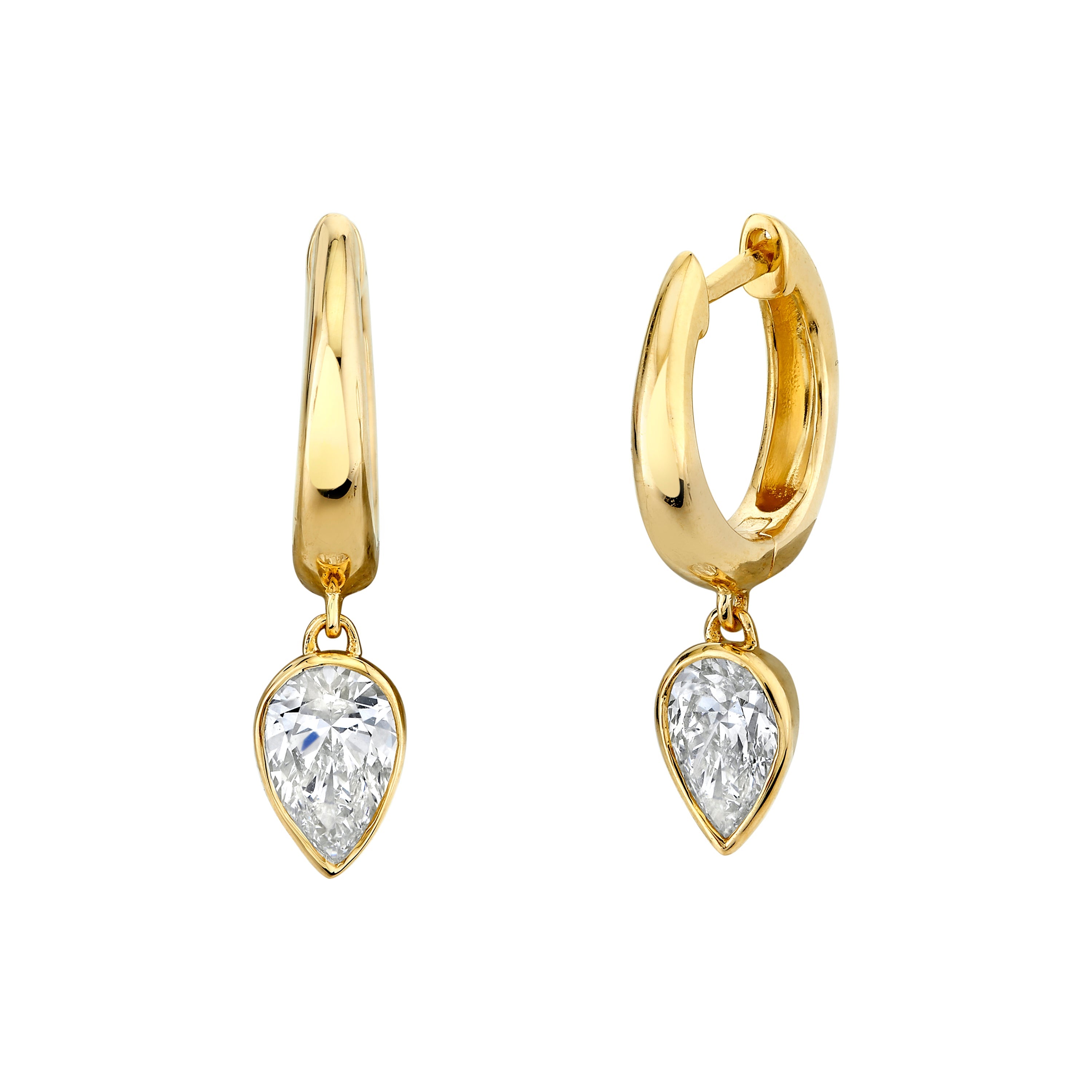 SHAY Diamond Pear Drop Huggies, 18k gold, detail view