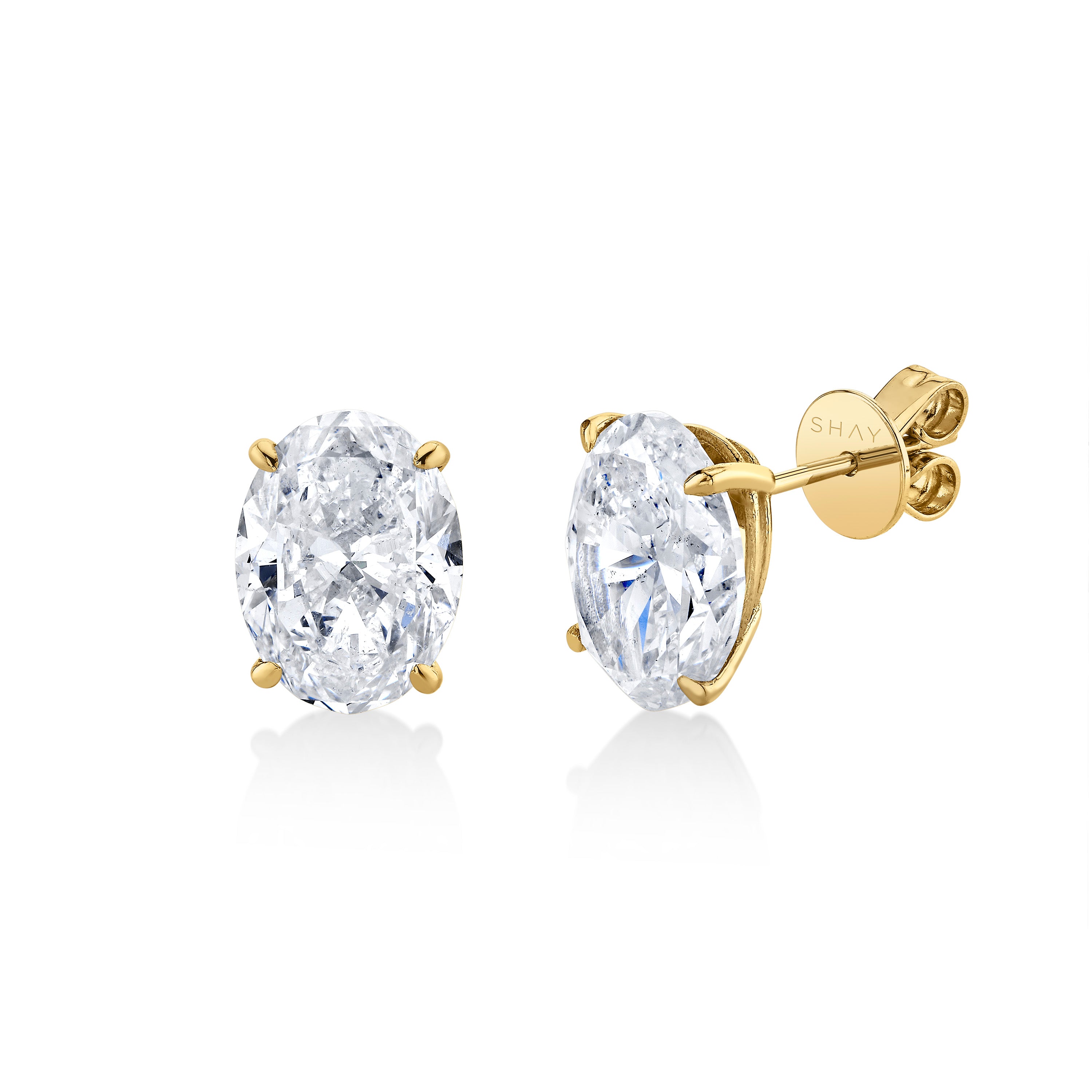 SHAY Grand Diamond Oval Studs, 6ct, 18k gold, side view