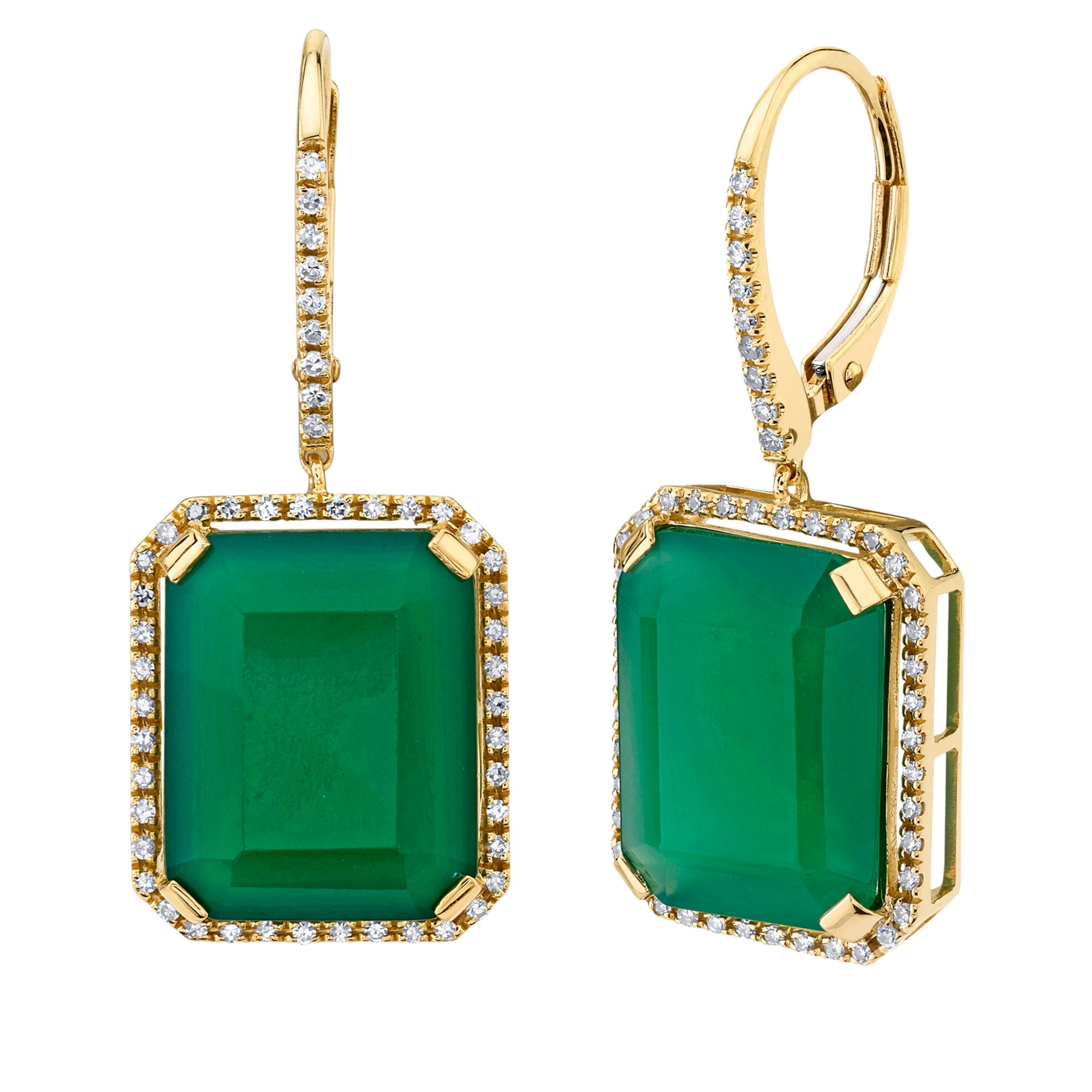 SHAY Green Onyx & Diamond Portrait Earrings, 0.48ct, 18k gold, detail view