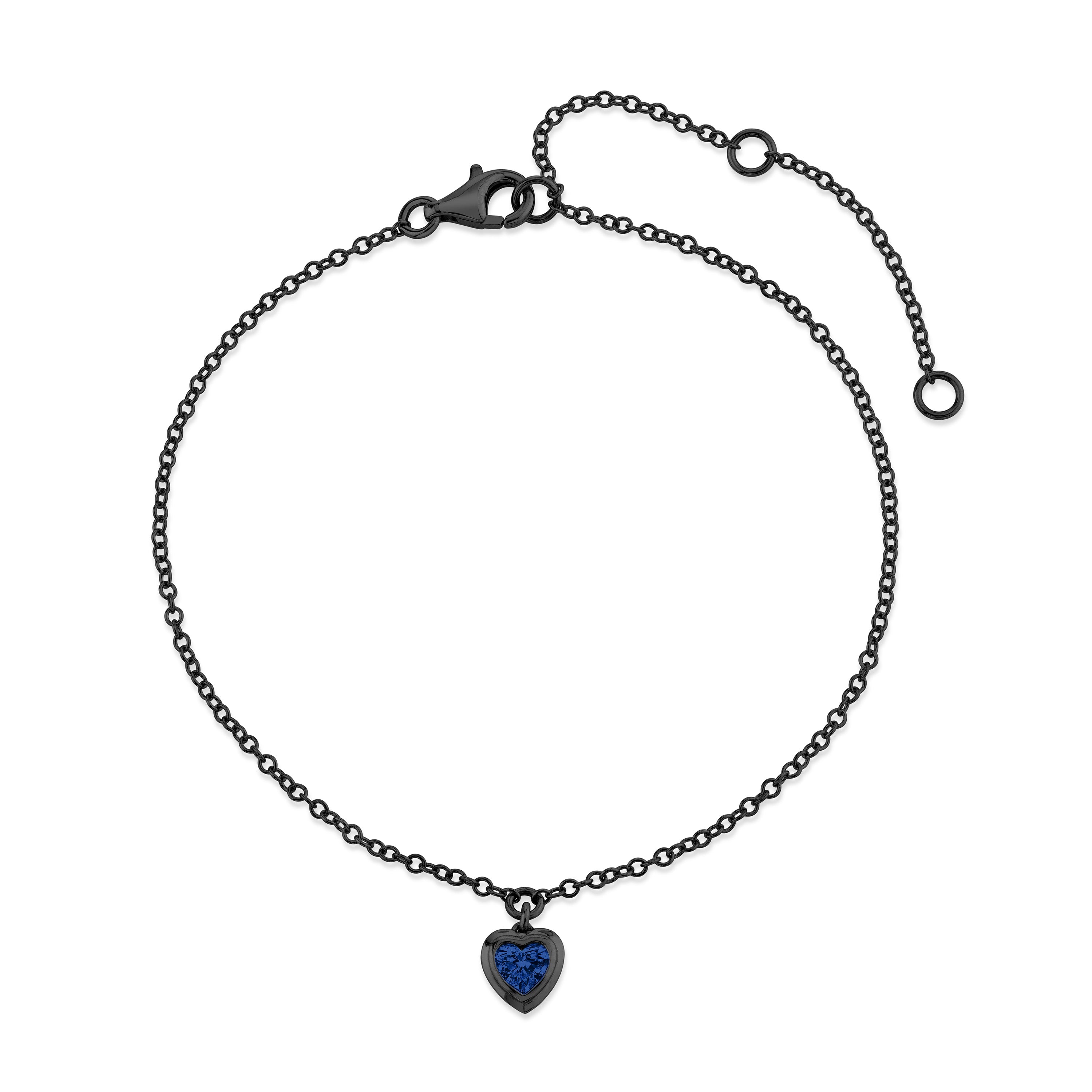 MINI ME BLUE SAPPHIRE BEZEL HEART DROP ANKLET