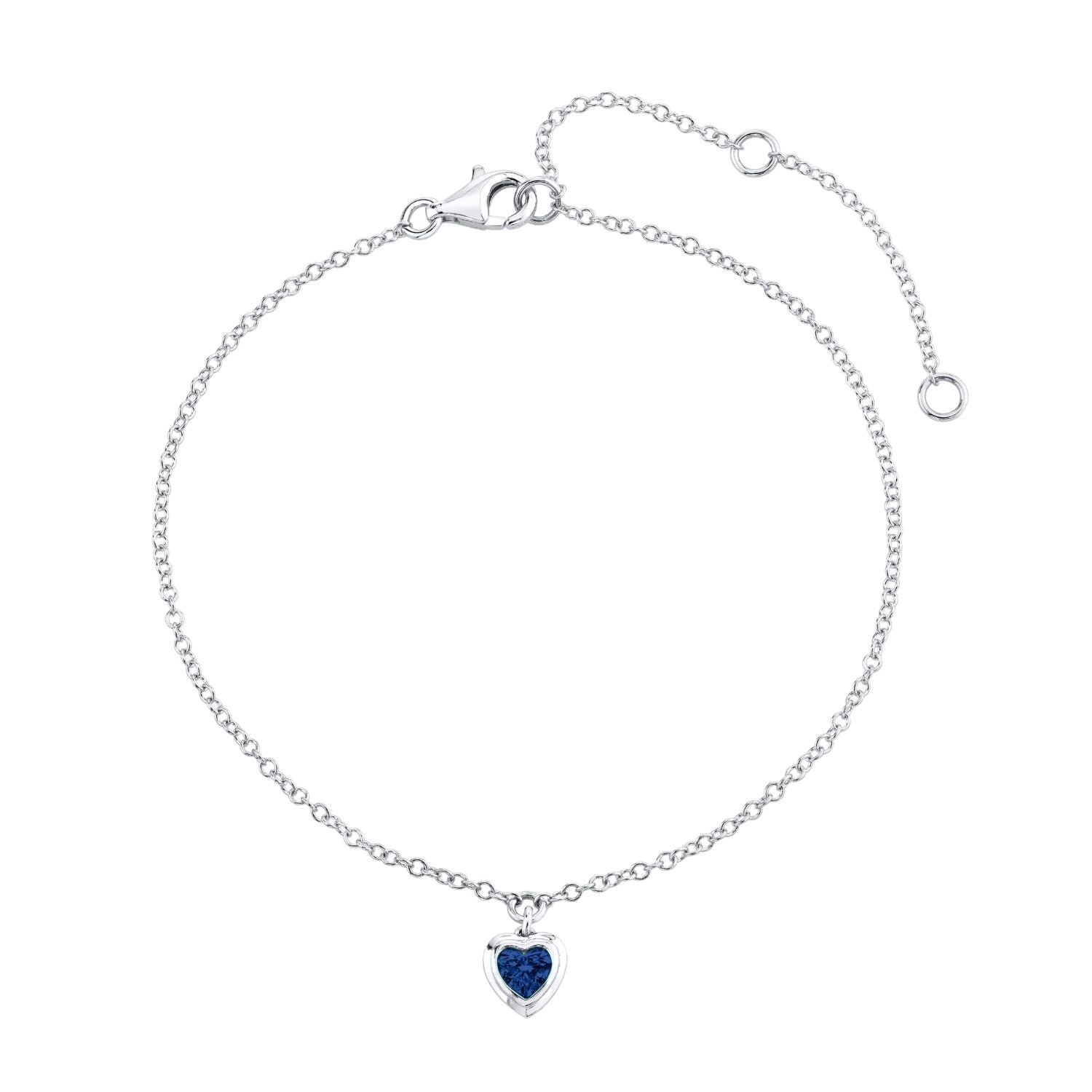 MINI ME BLUE SAPPHIRE BEZEL HEART DROP ANKLET