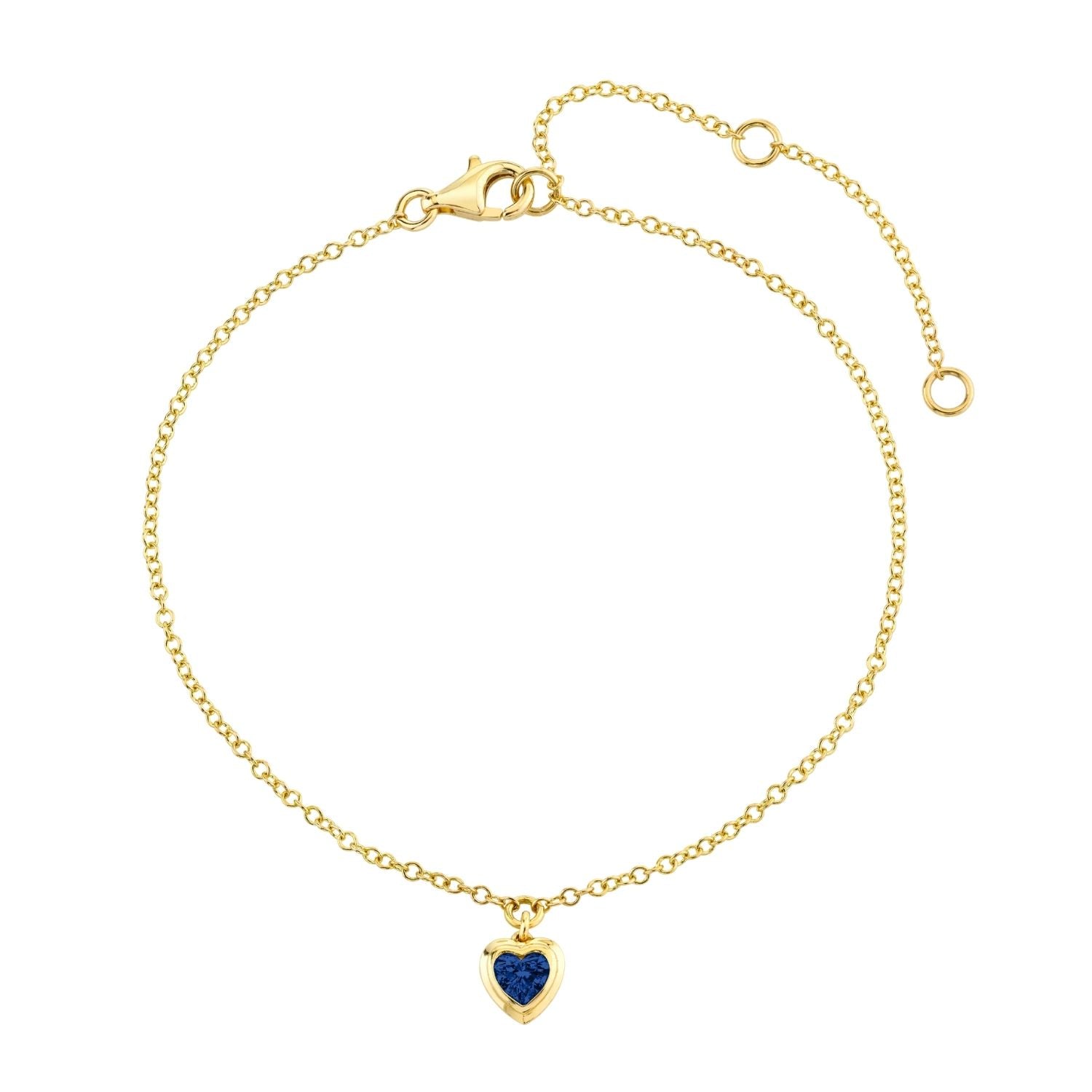 MINI ME BLUE SAPPHIRE BEZEL HEART DROP ANKLET