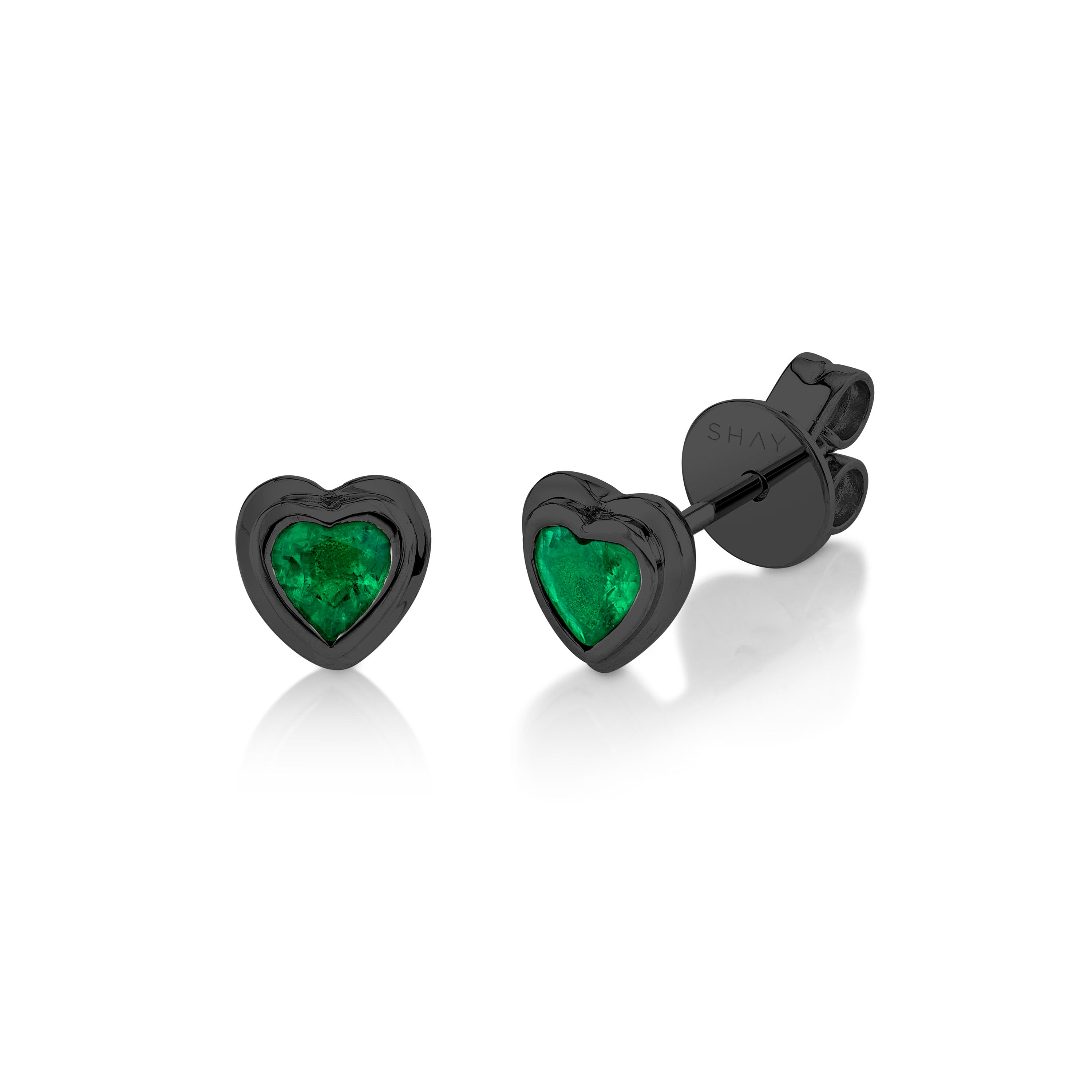 EMERALD BEZEL HEART STUDS