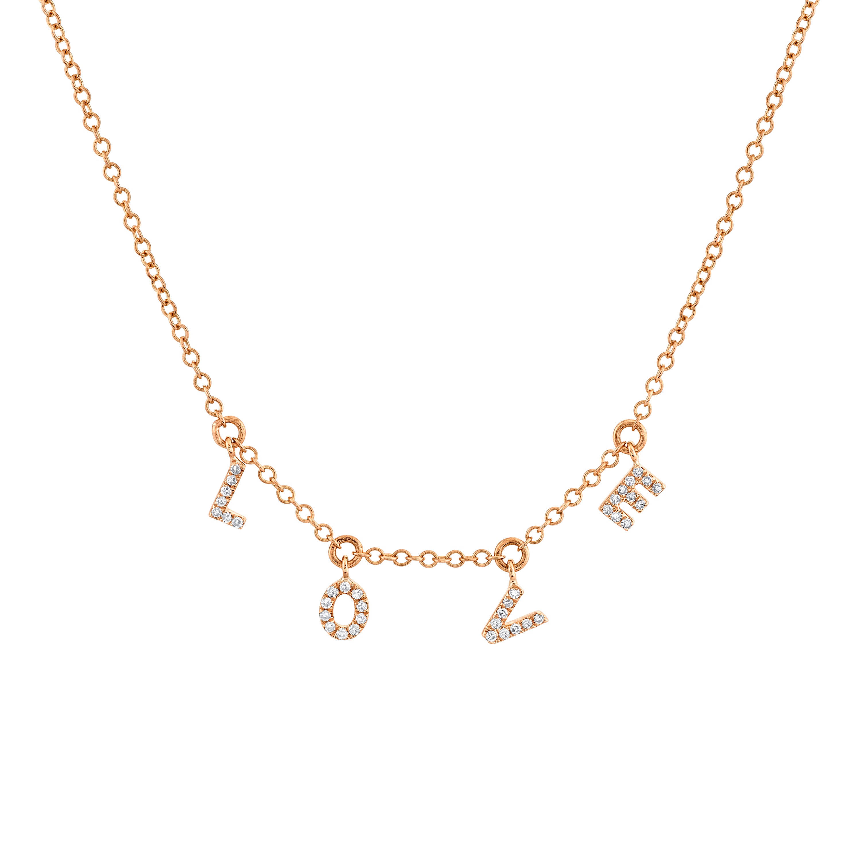 MINI ME DIAMOND PAVE "LOVE" DANGLE DROP NECKLACE