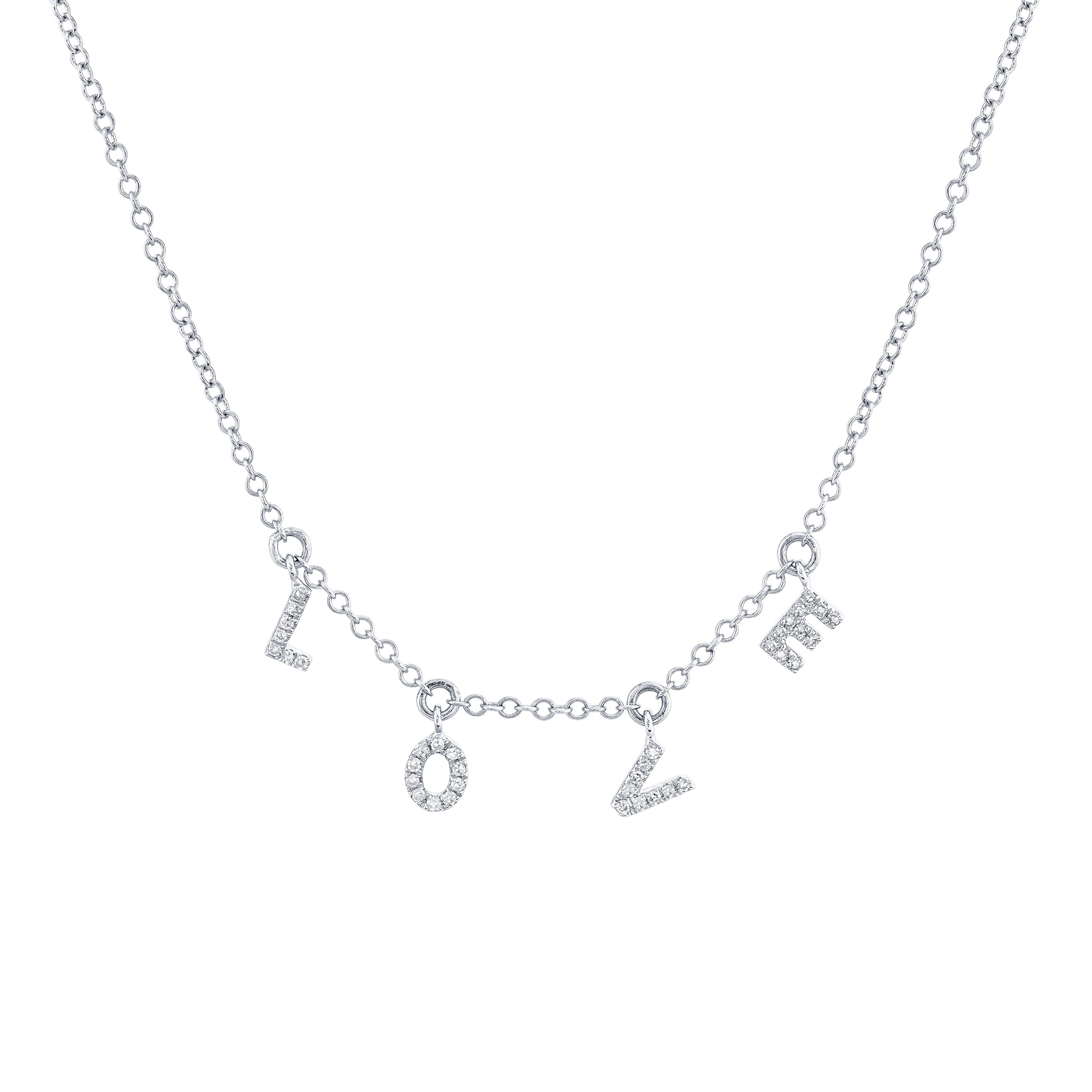MINI ME DIAMOND PAVE "LOVE" DANGLE DROP NECKLACE