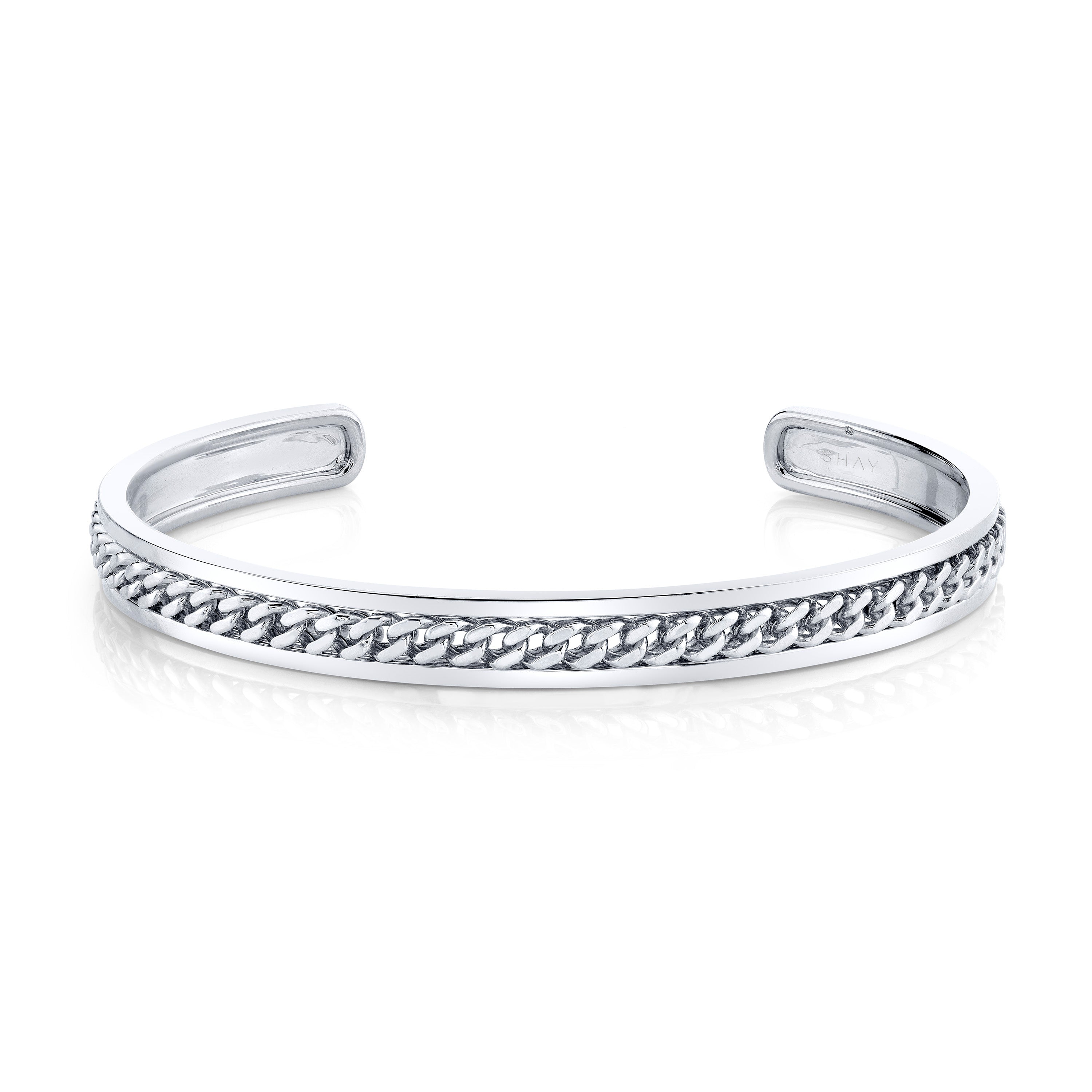 MEN'S SOLID GOLD LINK LINED BANGLE
