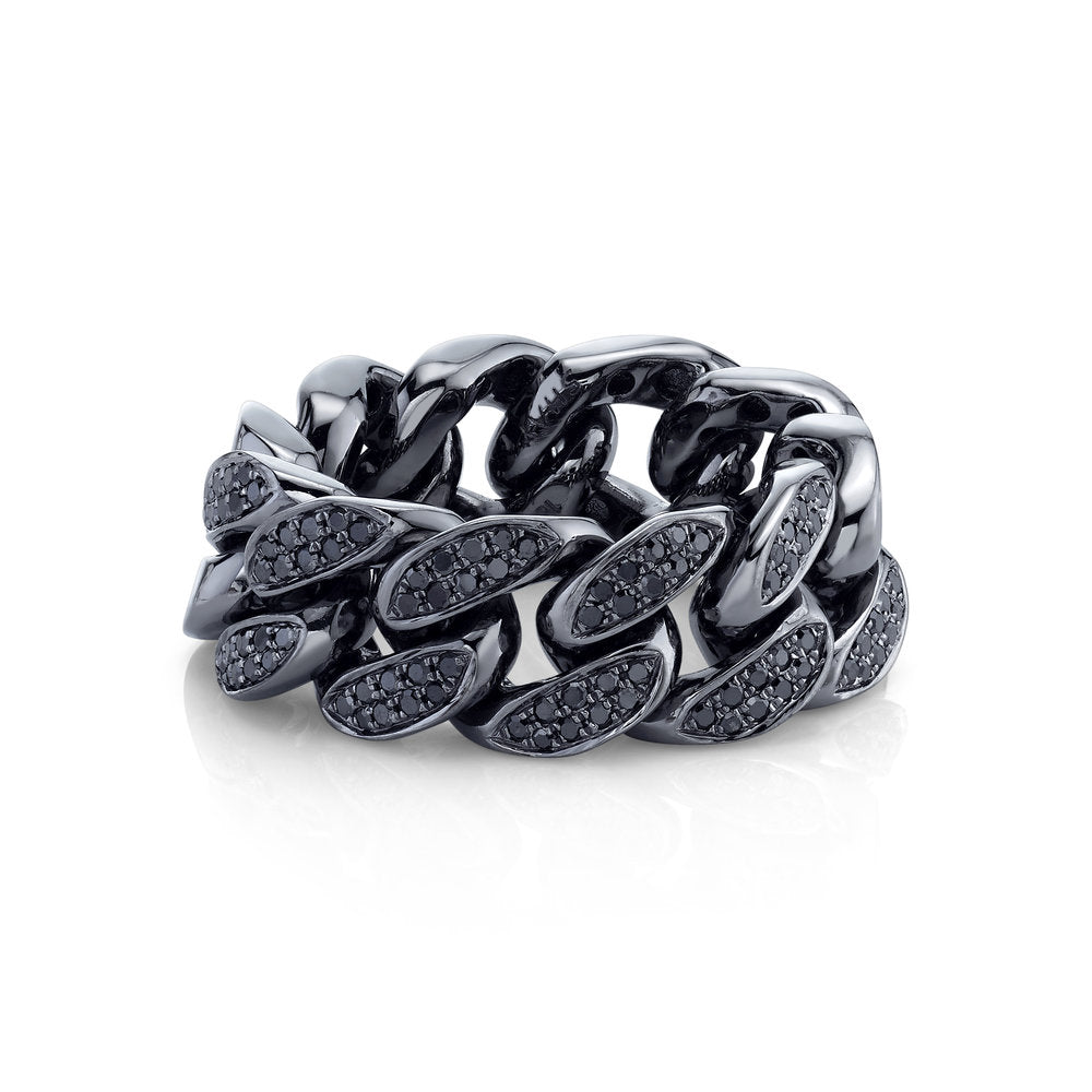 MEN'S PARTIAL PAVE BLACK DIAMOND FLAT LINK RING – SHAY JEWELRY