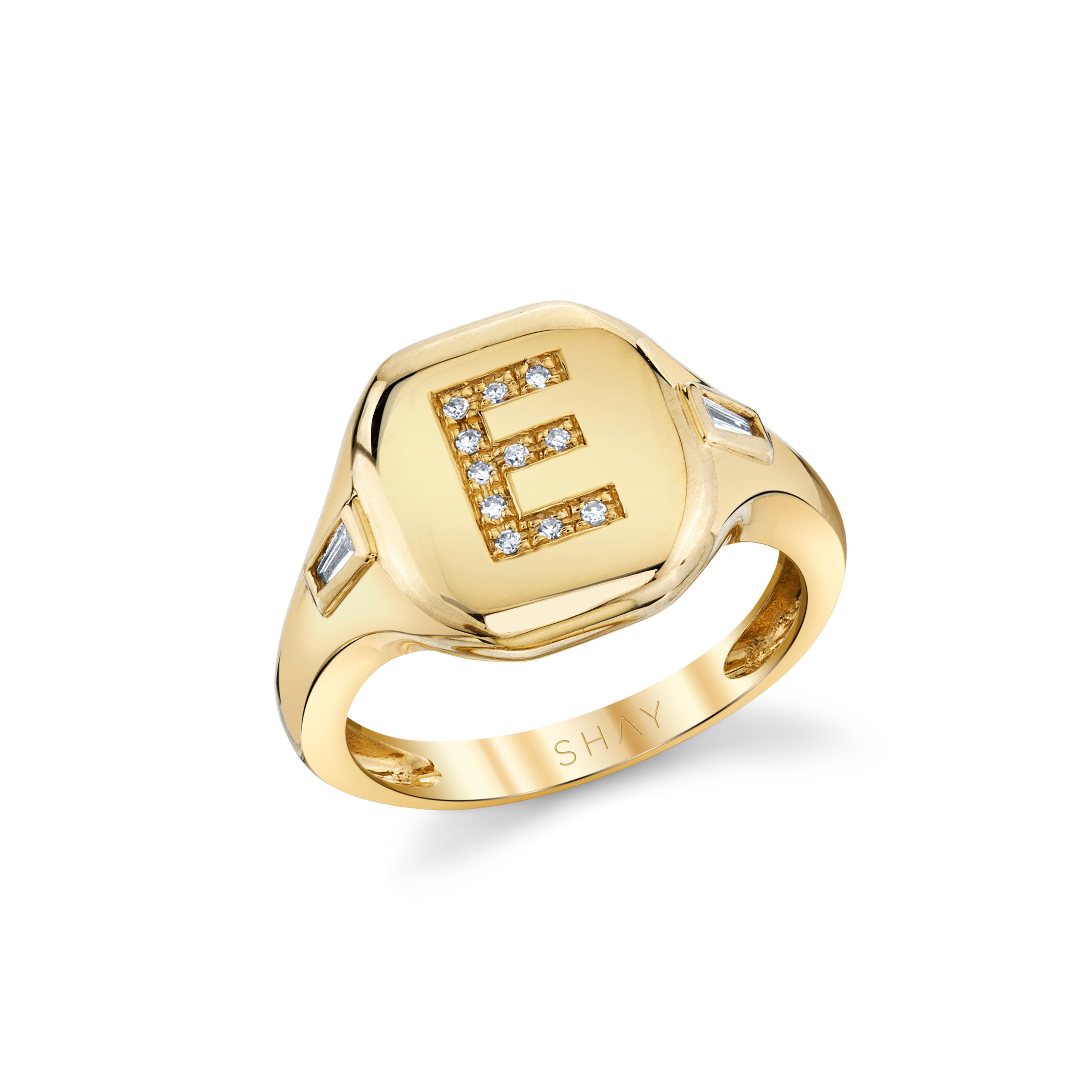 SHAY Ready to Ship Diamond Initial Pinky Ring, 0.1ct, 18k gold, side view