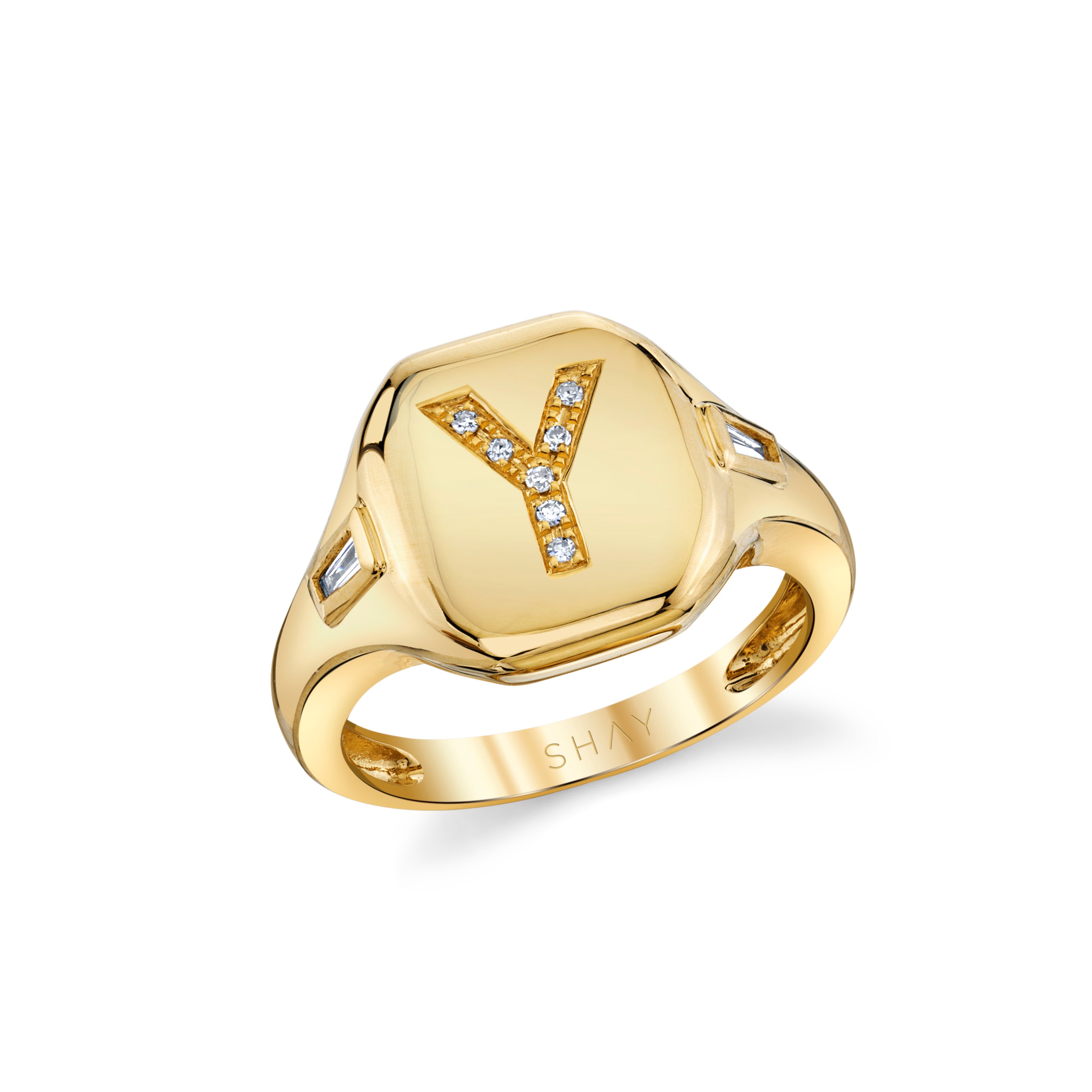 SHAY Ready to Ship Diamond Initial Pinky Ring, 0.1ct, 18k gold, additional view 7