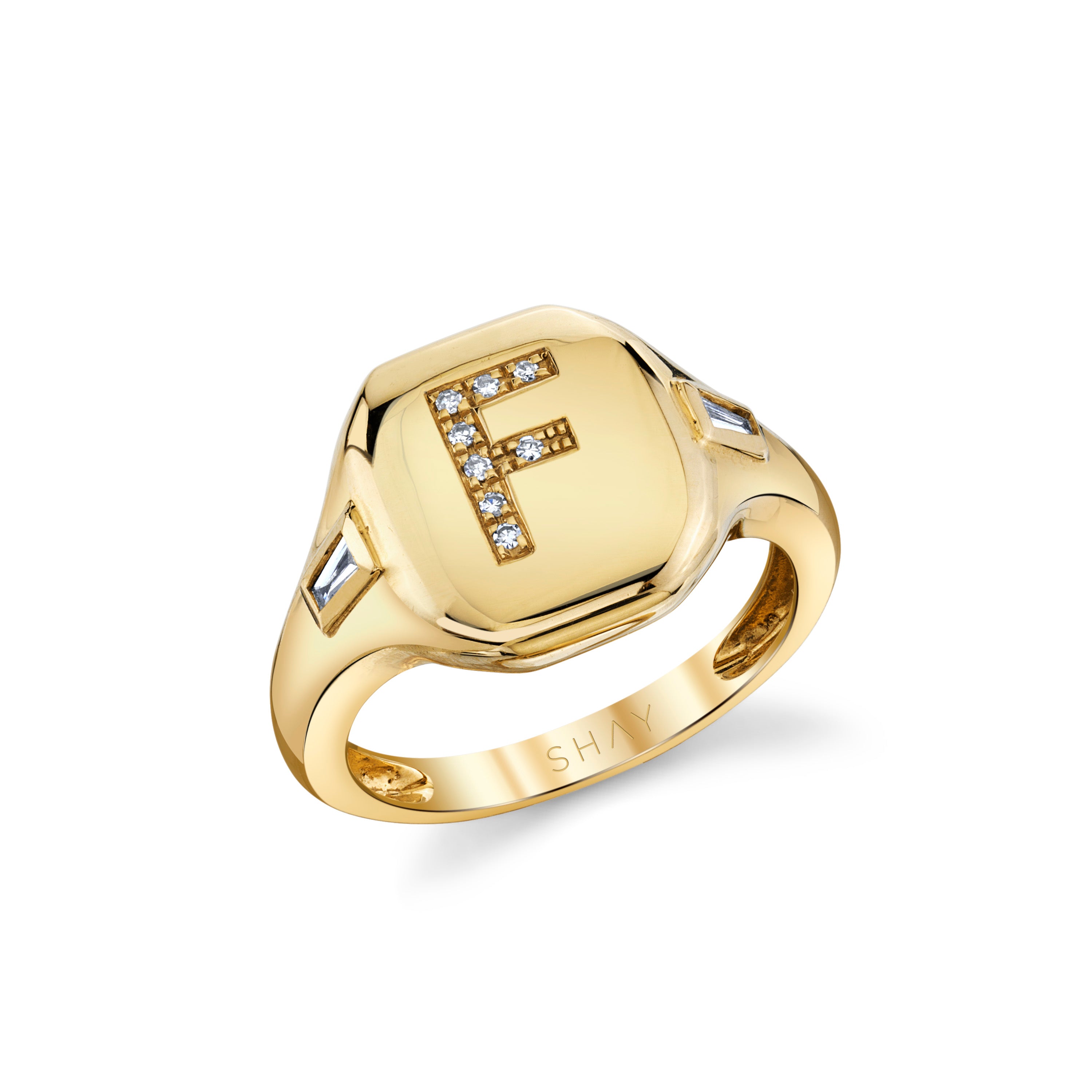 SHAY Ready to Ship Diamond Initial Pinky Ring, 0.1ct, 18k gold, additional view