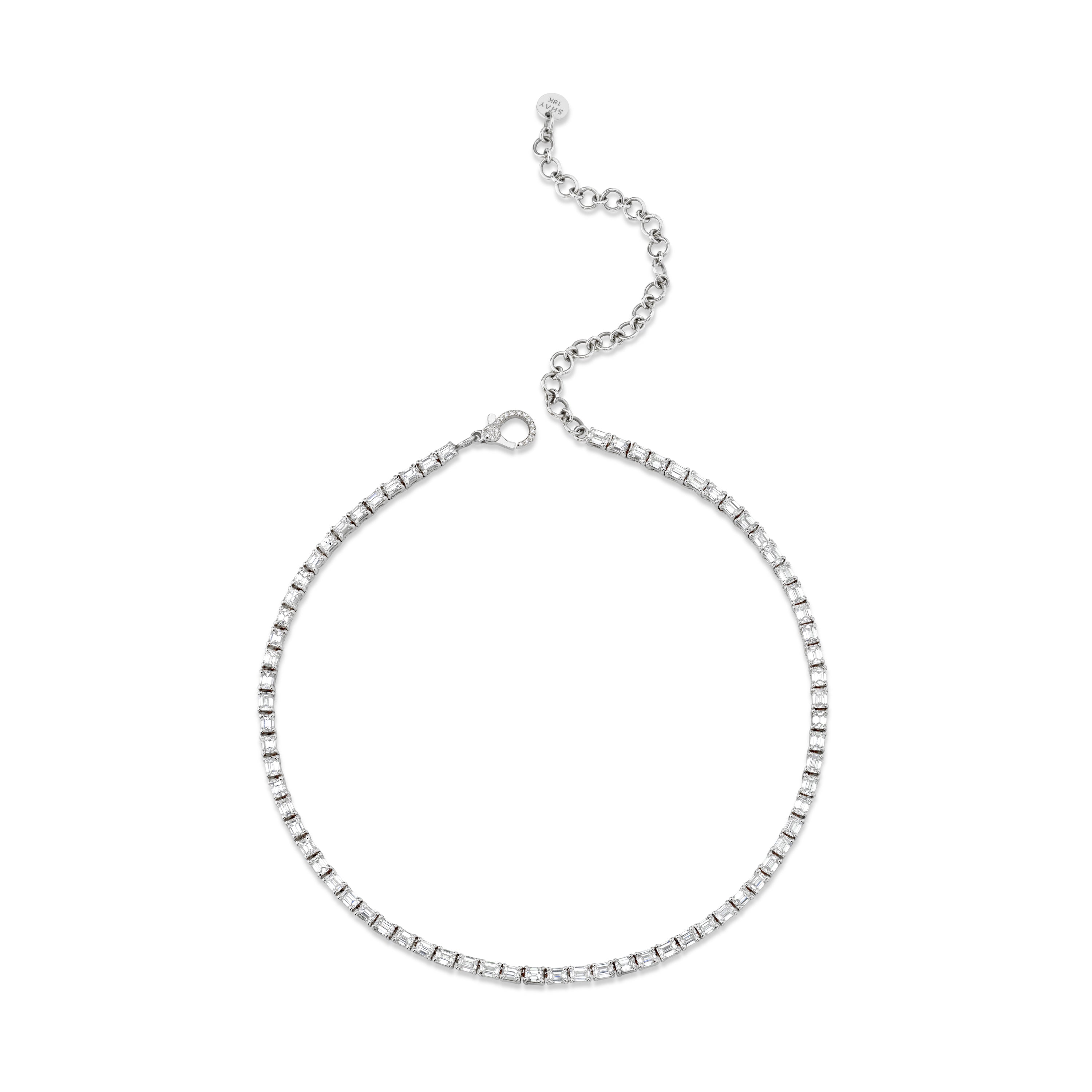 READY TO SHIP DIAMOND EMERALD CUT TENNIS NECKLACE
