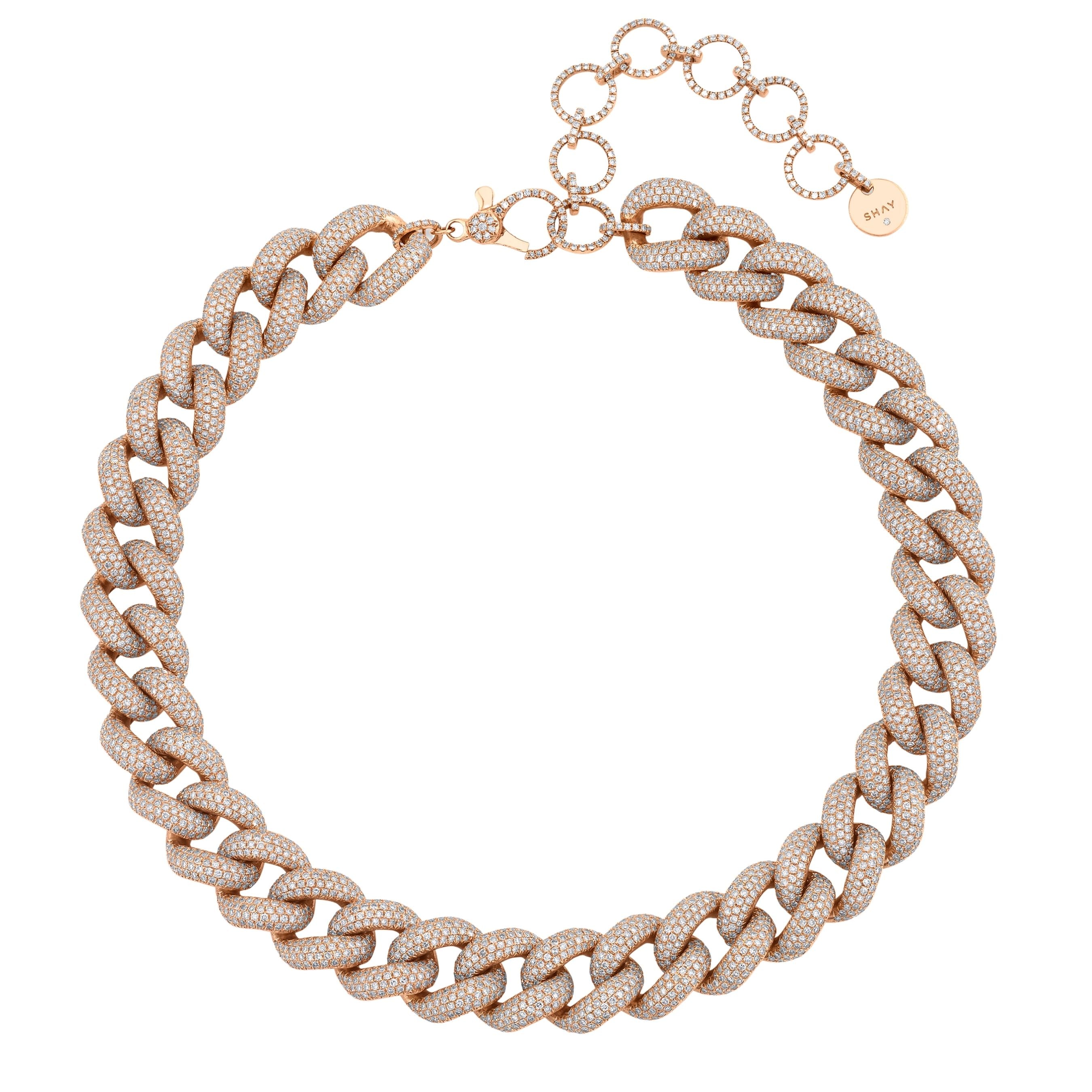 SHAY Diamond Pave Jumbo Link Necklace, 26ct, 18k gold, detail view