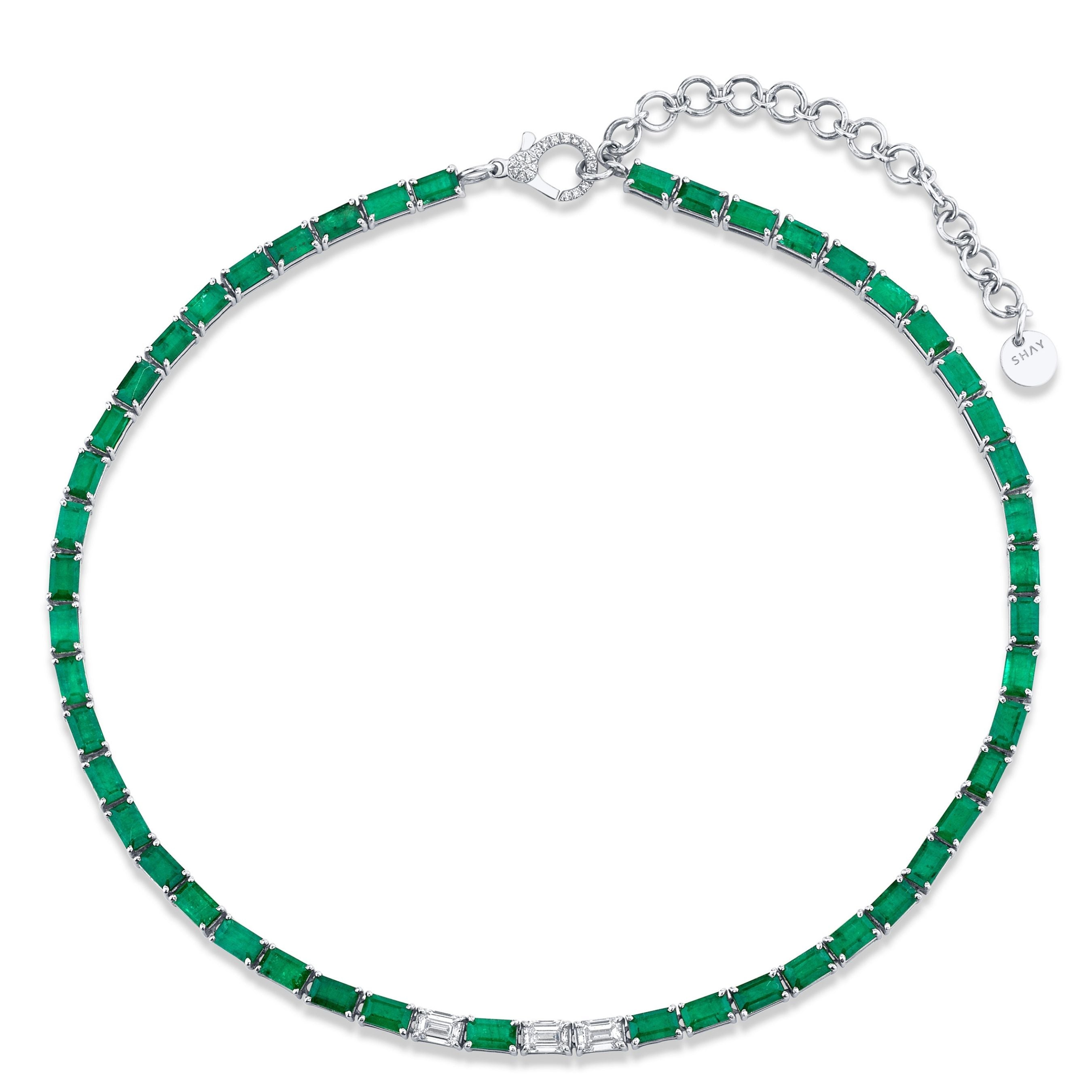 EMERALD & DIAMOND EAST WEST TENNIS NECKLACE