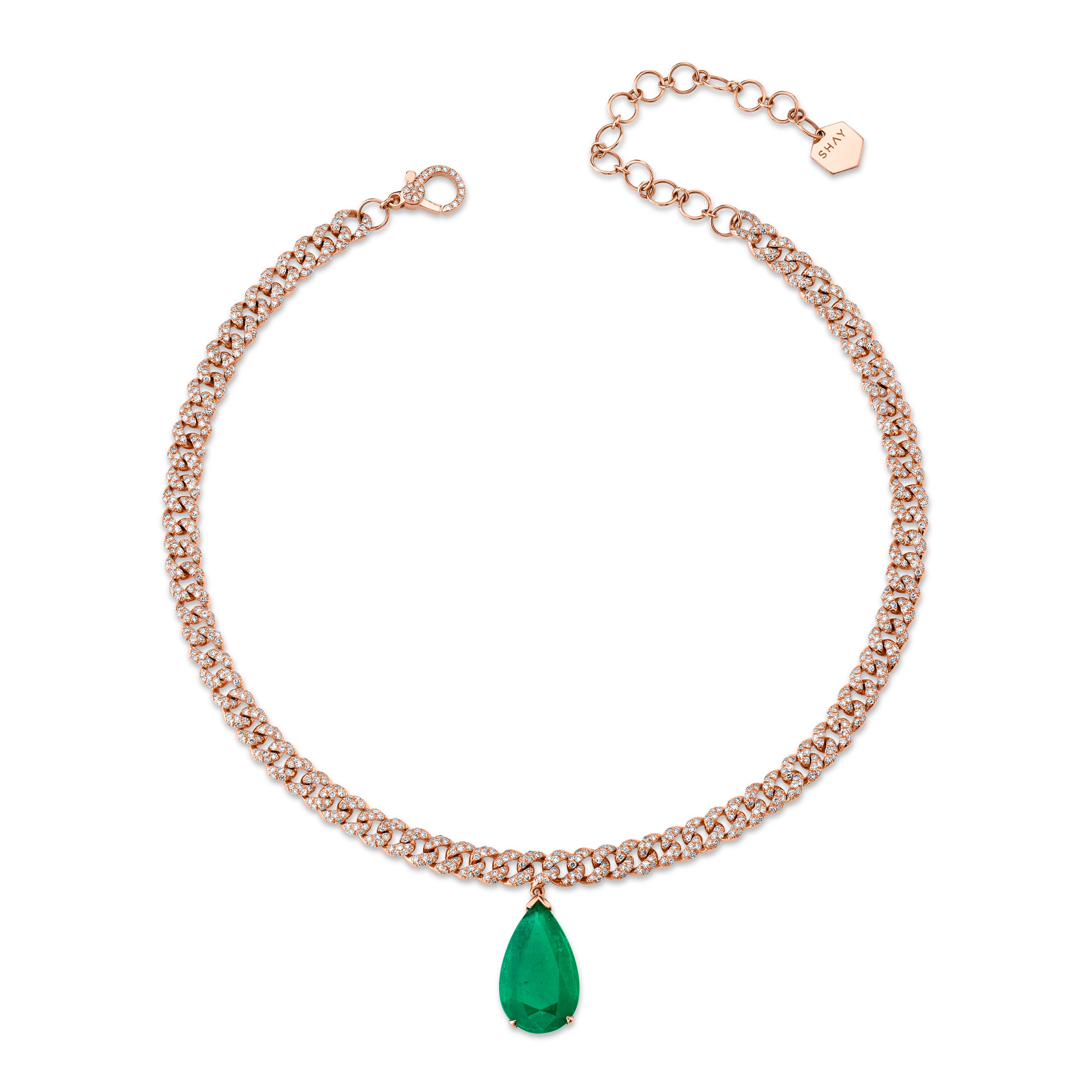 EMERALD TEARDROP PAVE MINI PAVE LINK CHOKER