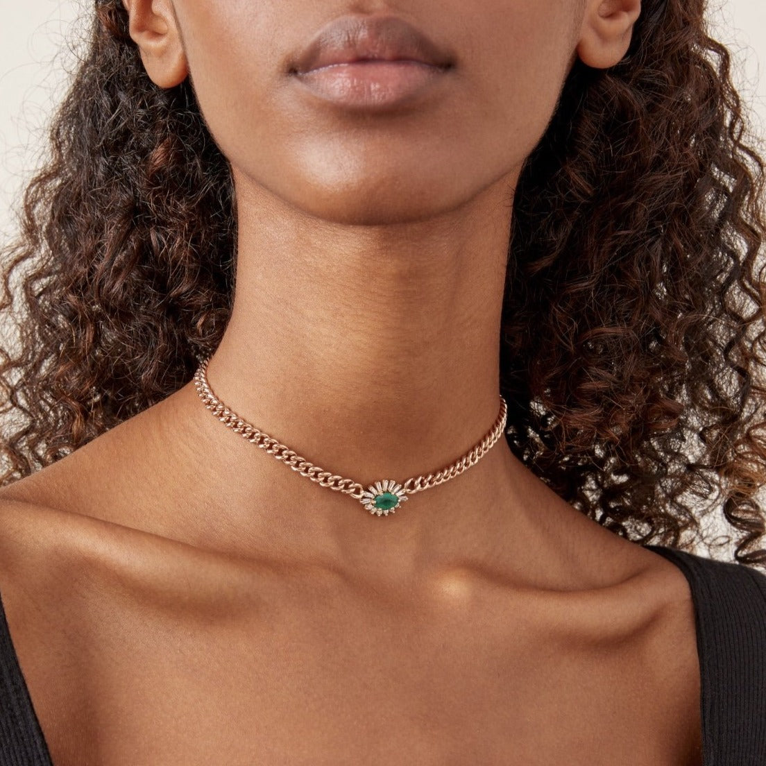 READY TO SHIP EMERALD & DIAMOND EVIL EYE MINI LINK NECKLACE
