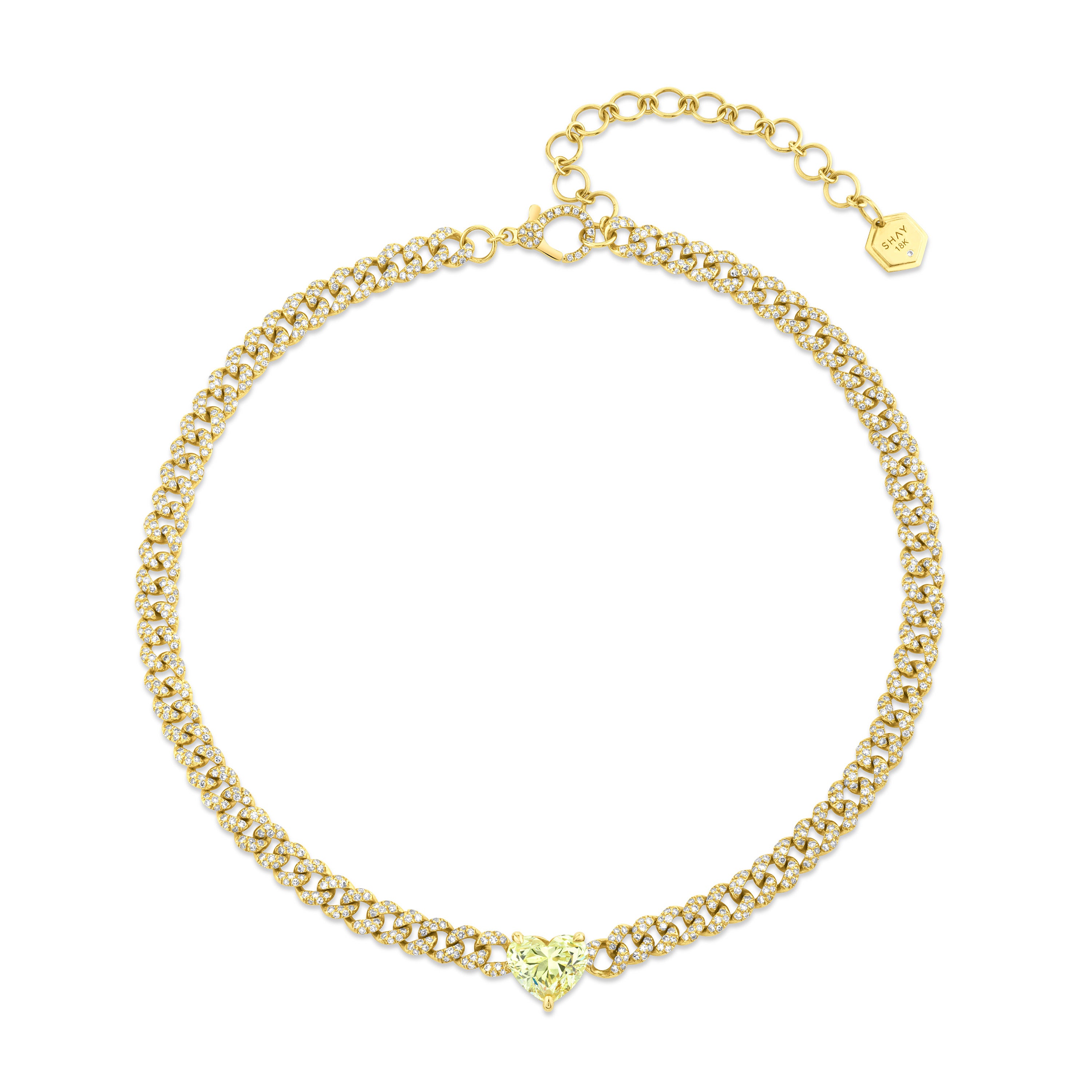 SHAY Yellow Diamond Heart Mini Link Necklace, 18k gold, detail view