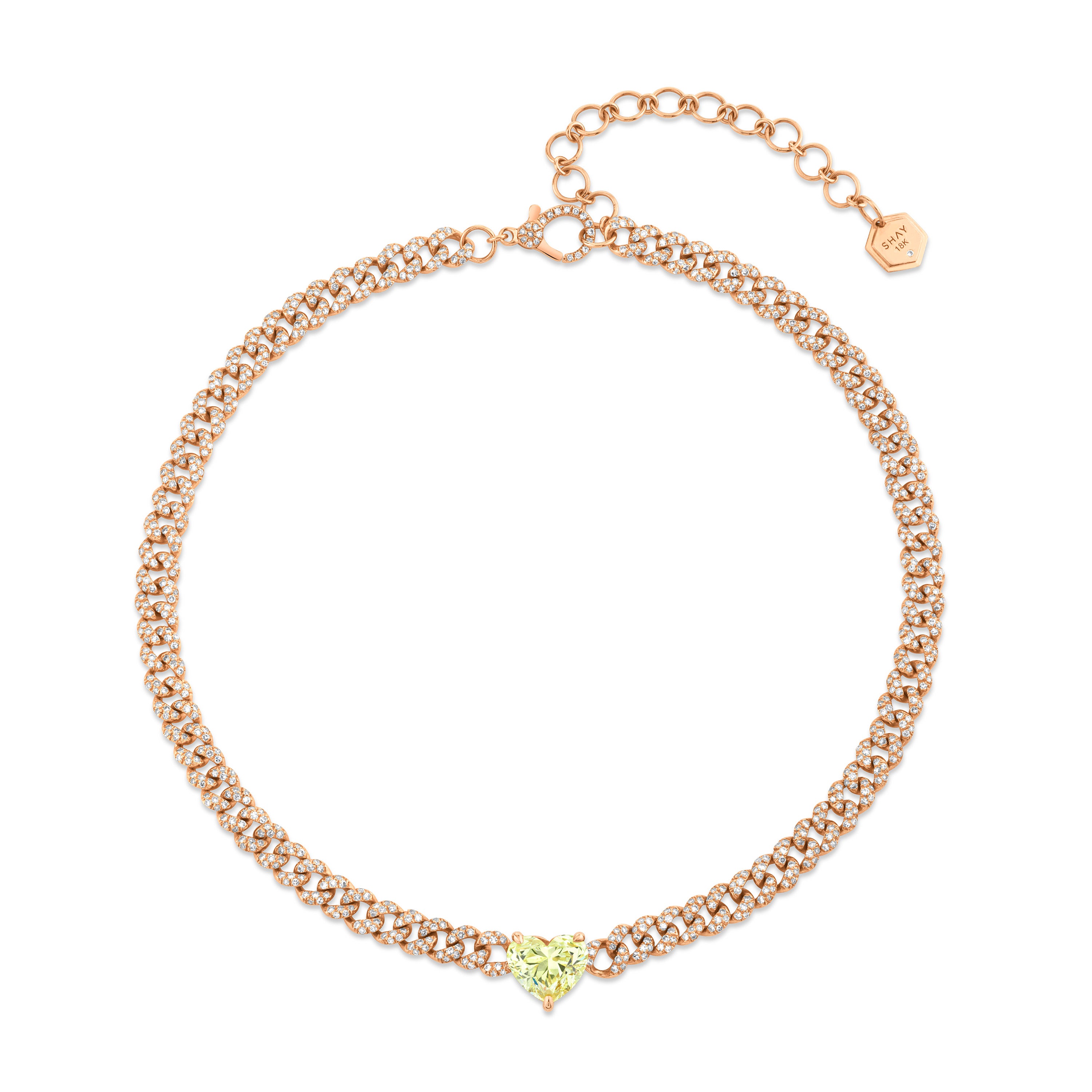 SHAY Yellow Diamond Heart Mini Link Necklace, 18k gold, side view