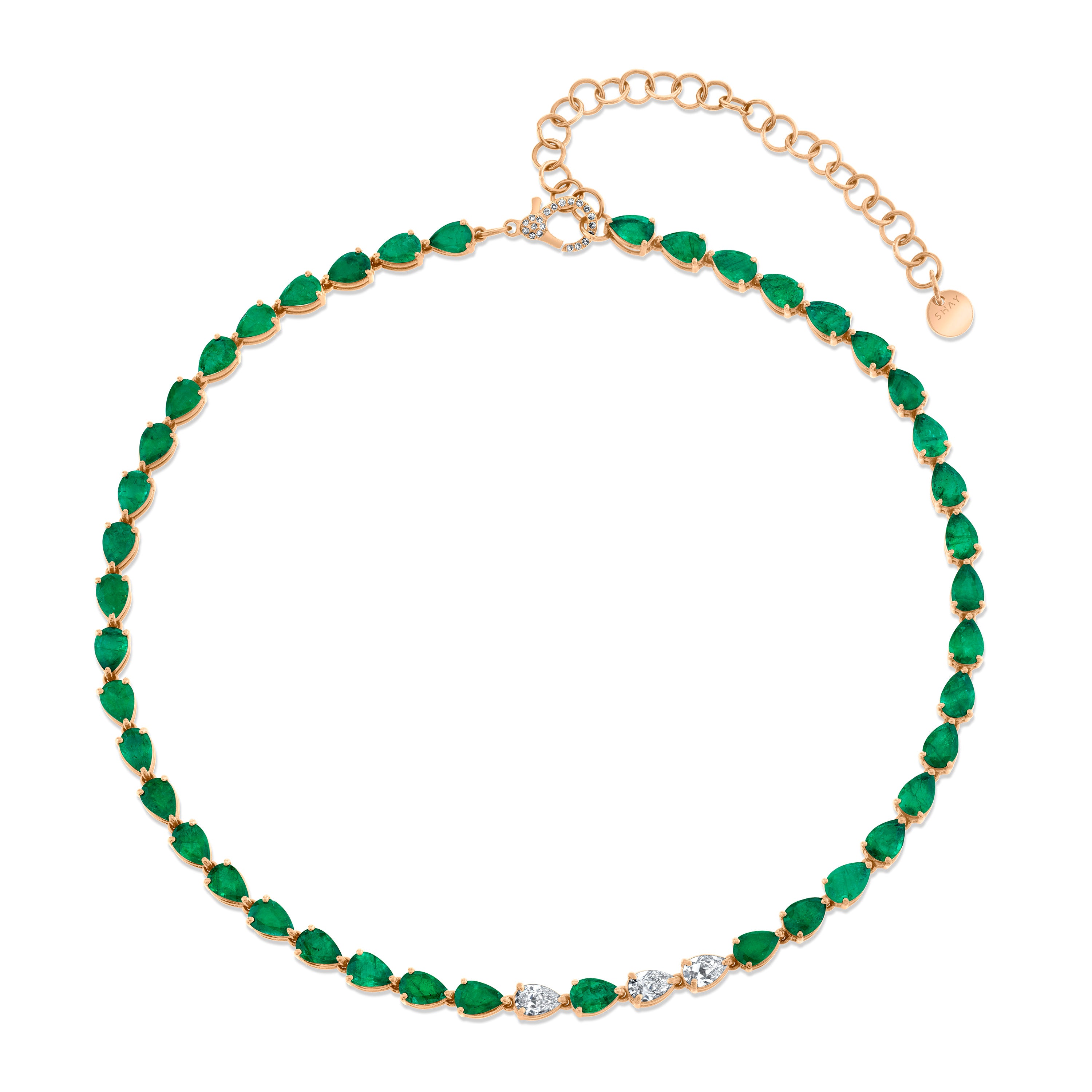 EMERALD & DIAMOND PEAR TENNIS NECKLACE
