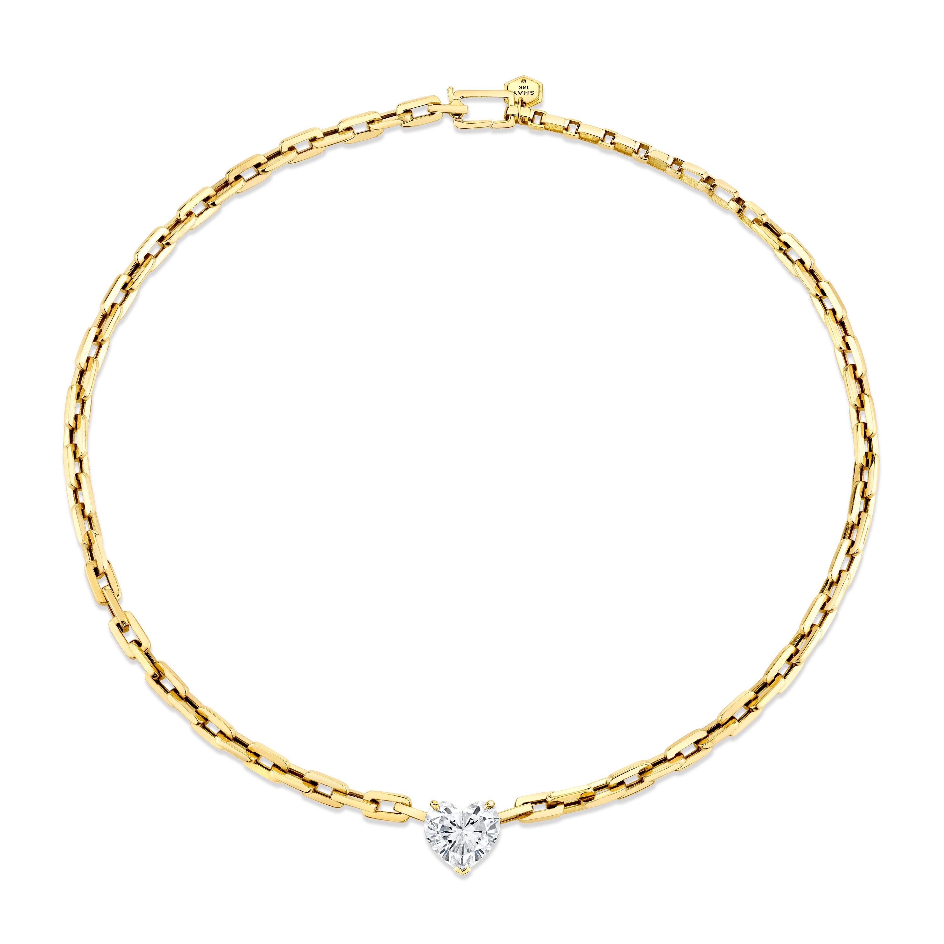 SHAY Diamond Heart Deco Link Necklace, 7ct, 18k gold, side view