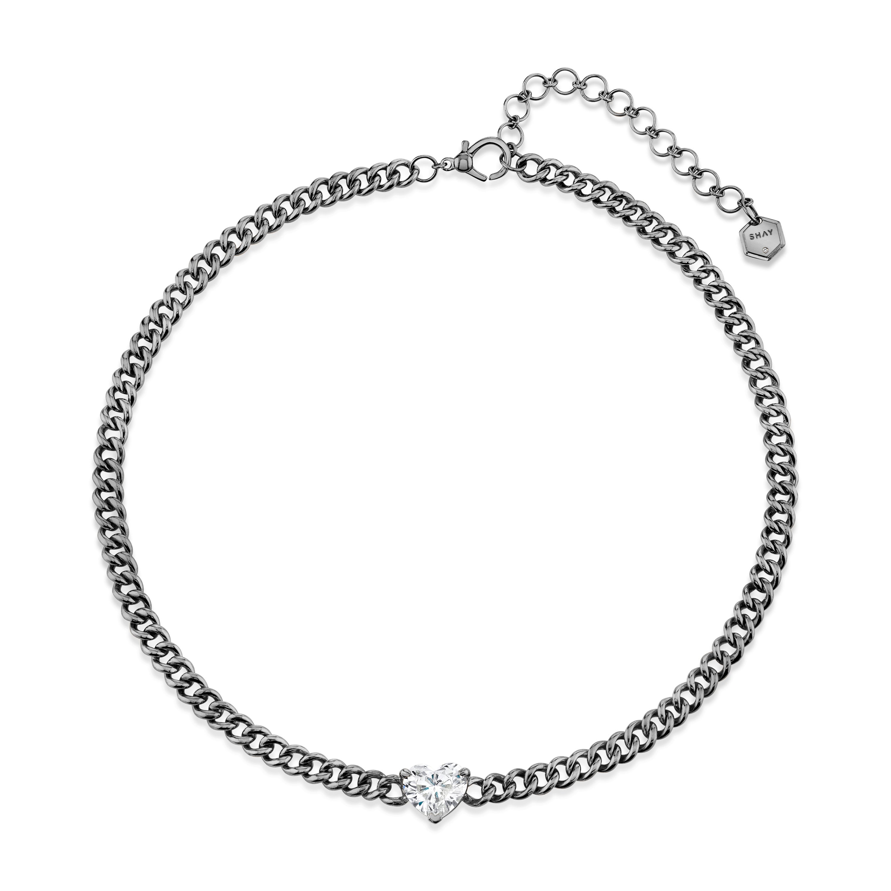 SHAY Diamond Heart Mini Link Necklace, 3.21ct, 18k gold, additional view