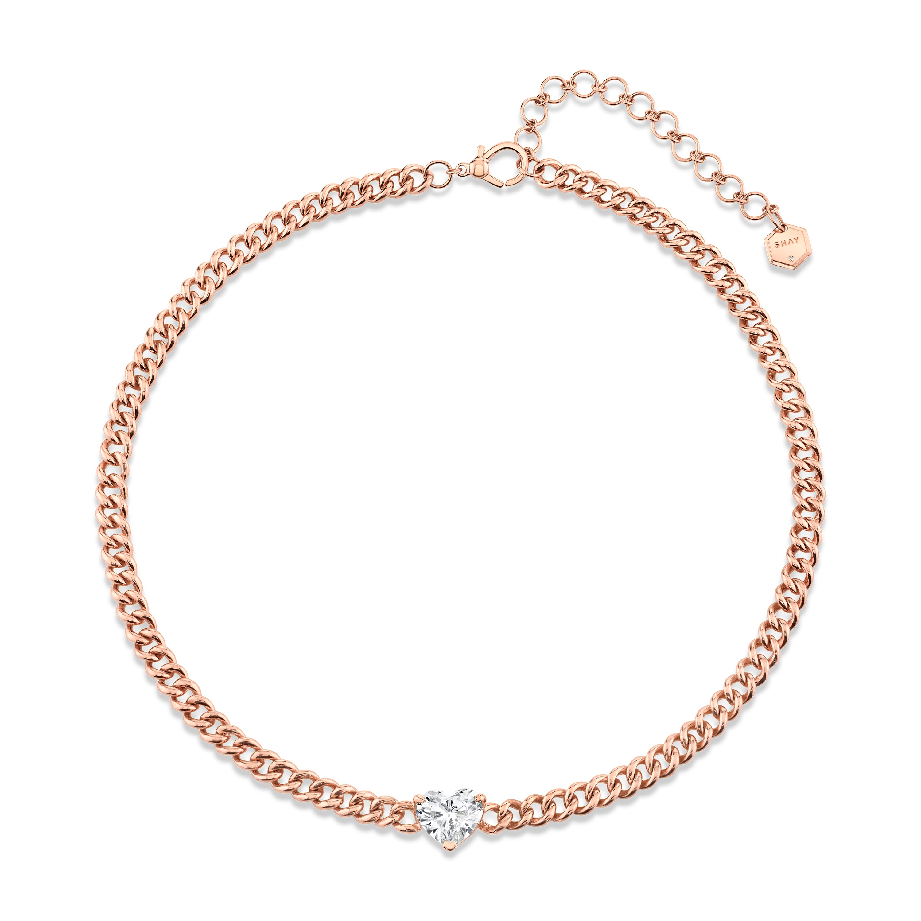 SHAY Diamond Heart Mini Link Necklace, 3.21ct, 18k gold, side view