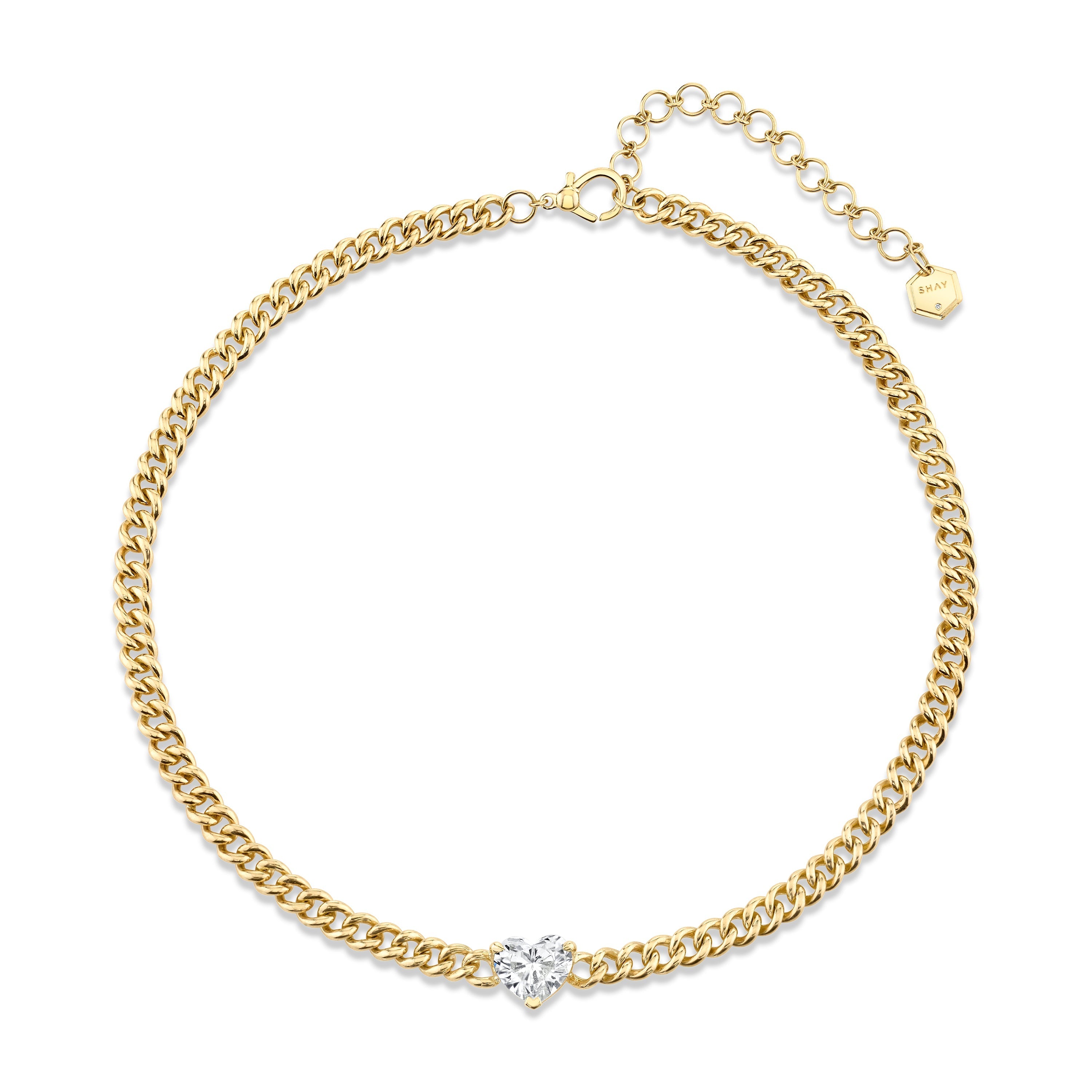 SHAY Diamond Heart Mini Link Necklace, 3.21ct, 18k gold, detail view